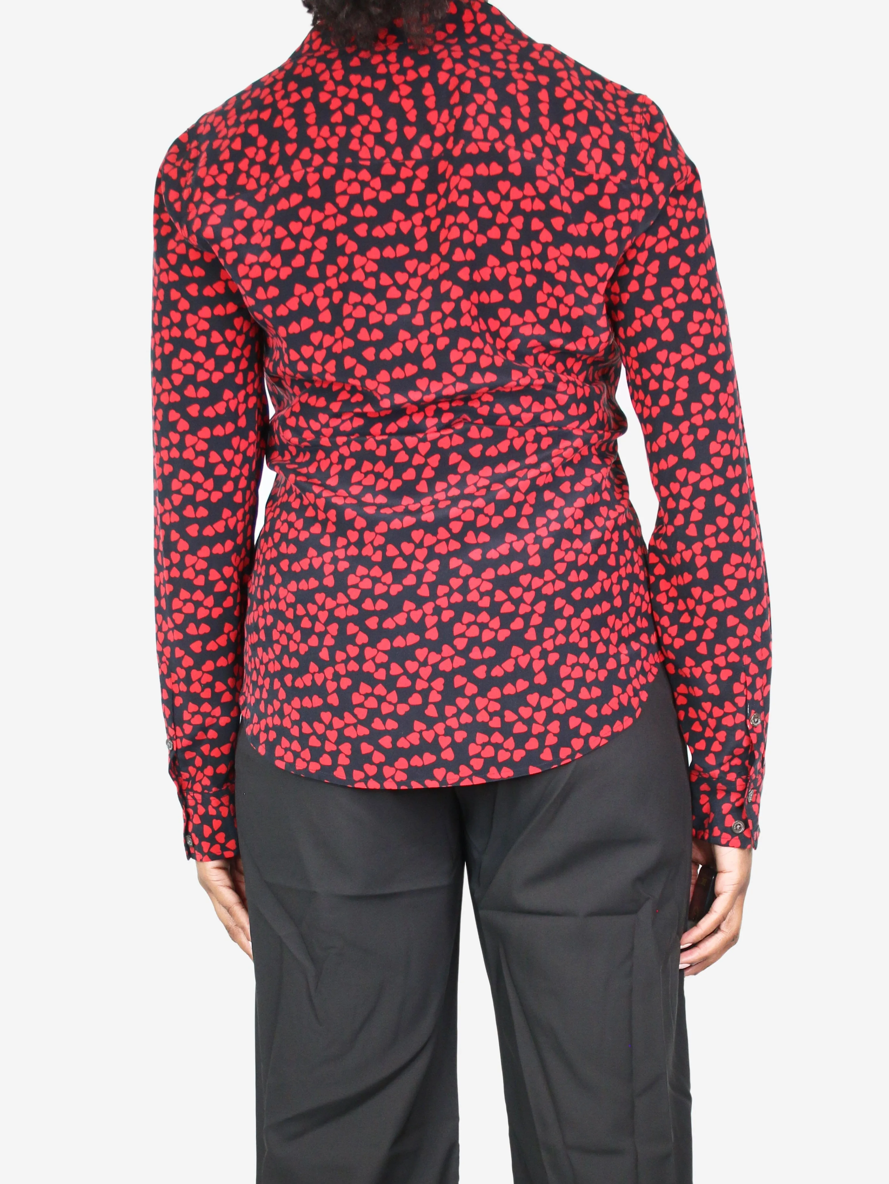 Black heart printed silk shirt - size M