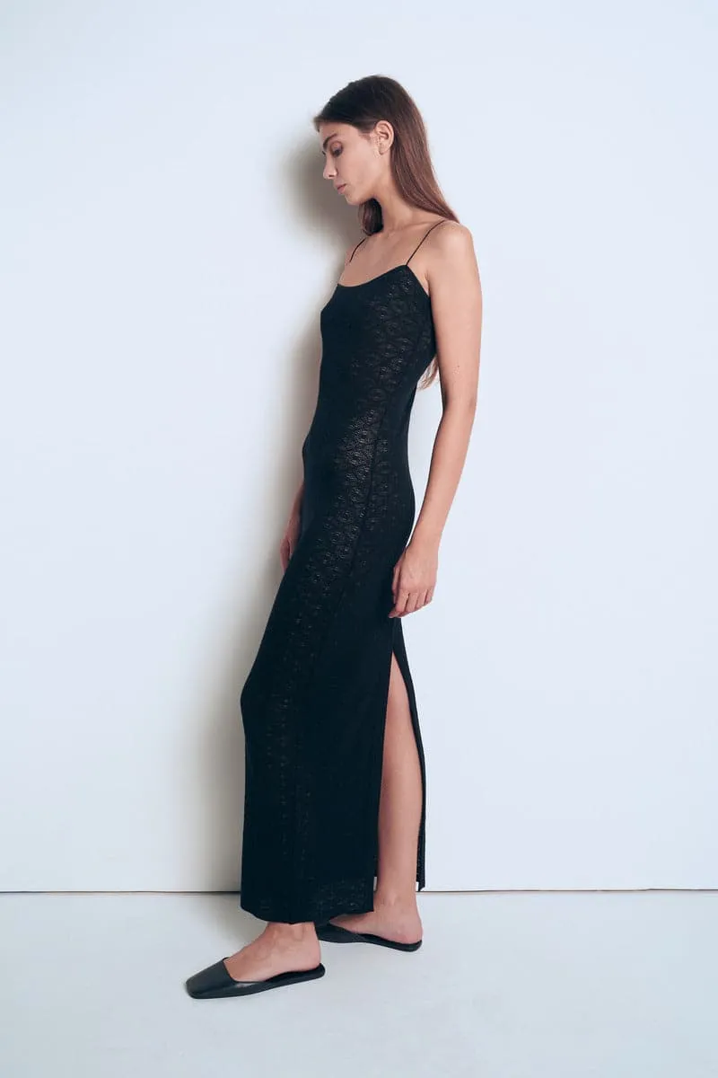 BLACK PATTERNED KNIT MAXI DRESS