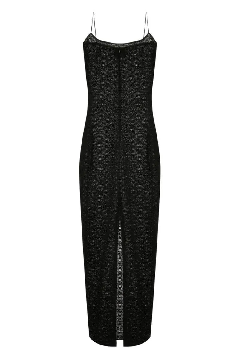 BLACK PATTERNED KNIT MAXI DRESS