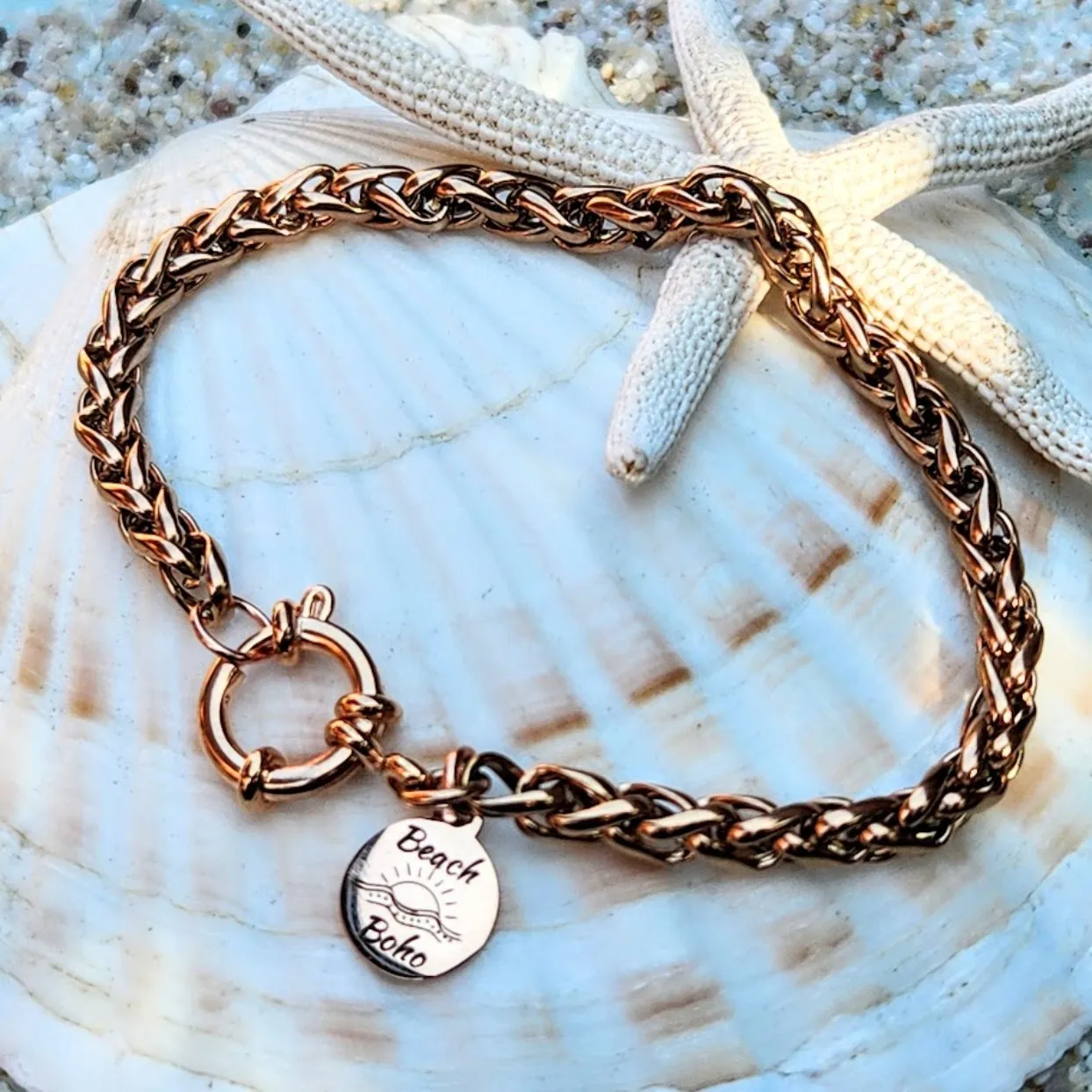 BLETCHER OR WHEAT CHAIN ROSE GOLD WATERPROOF BRACELETS