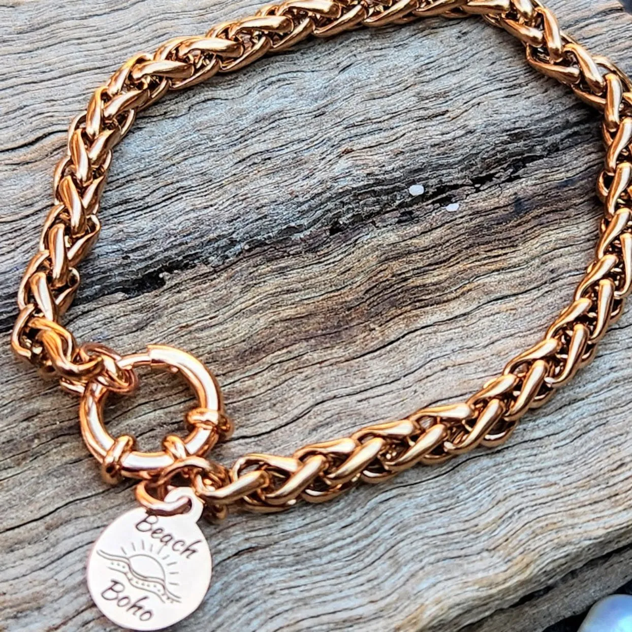 BLETCHER OR WHEAT CHAIN ROSE GOLD WATERPROOF BRACELETS