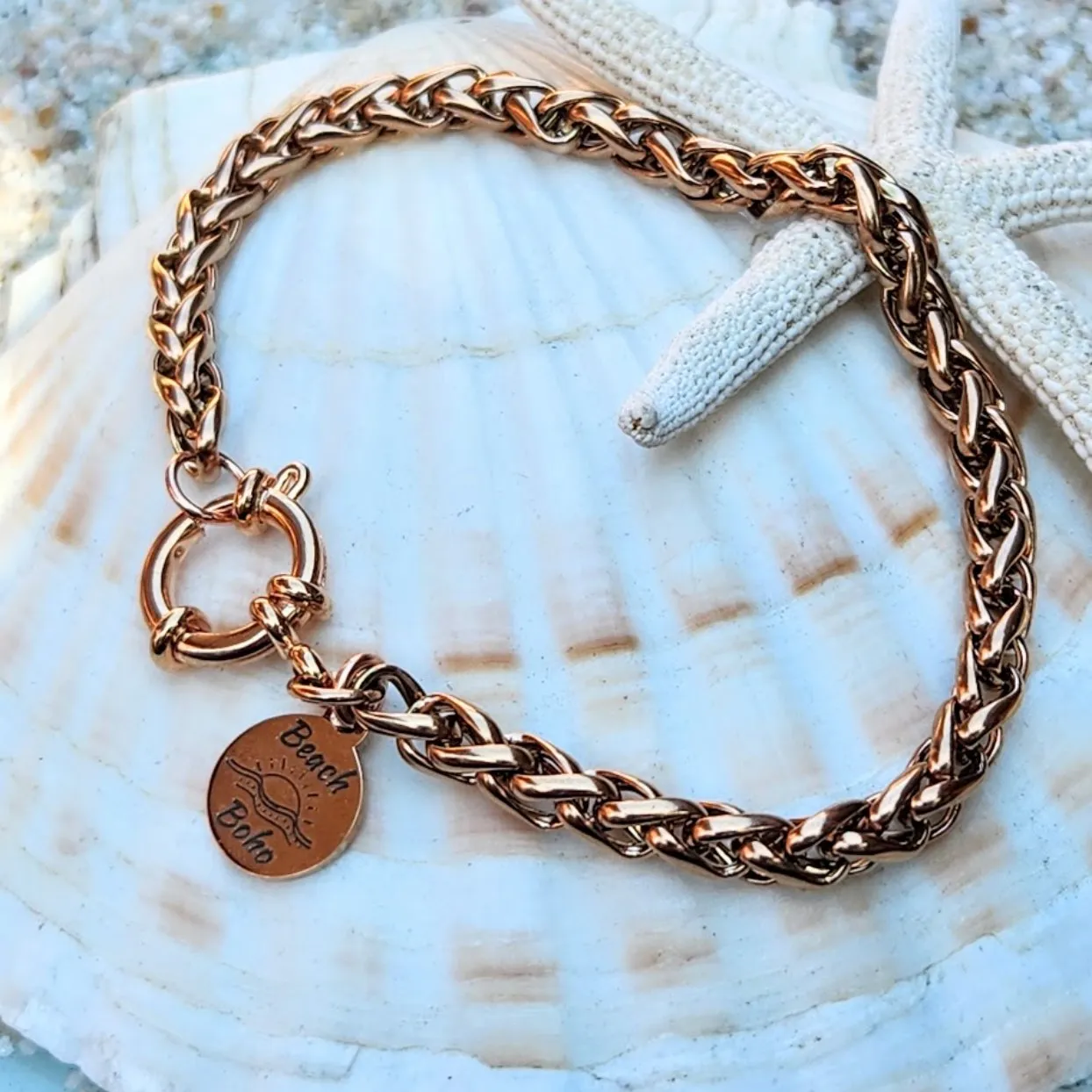BLETCHER OR WHEAT CHAIN ROSE GOLD WATERPROOF BRACELETS