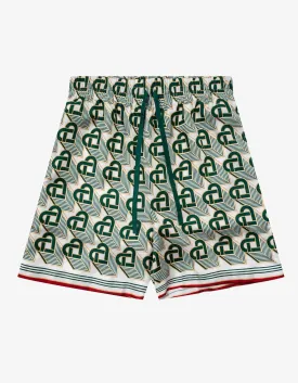 Casablanca Green Heart Monogram Silk Shorts
