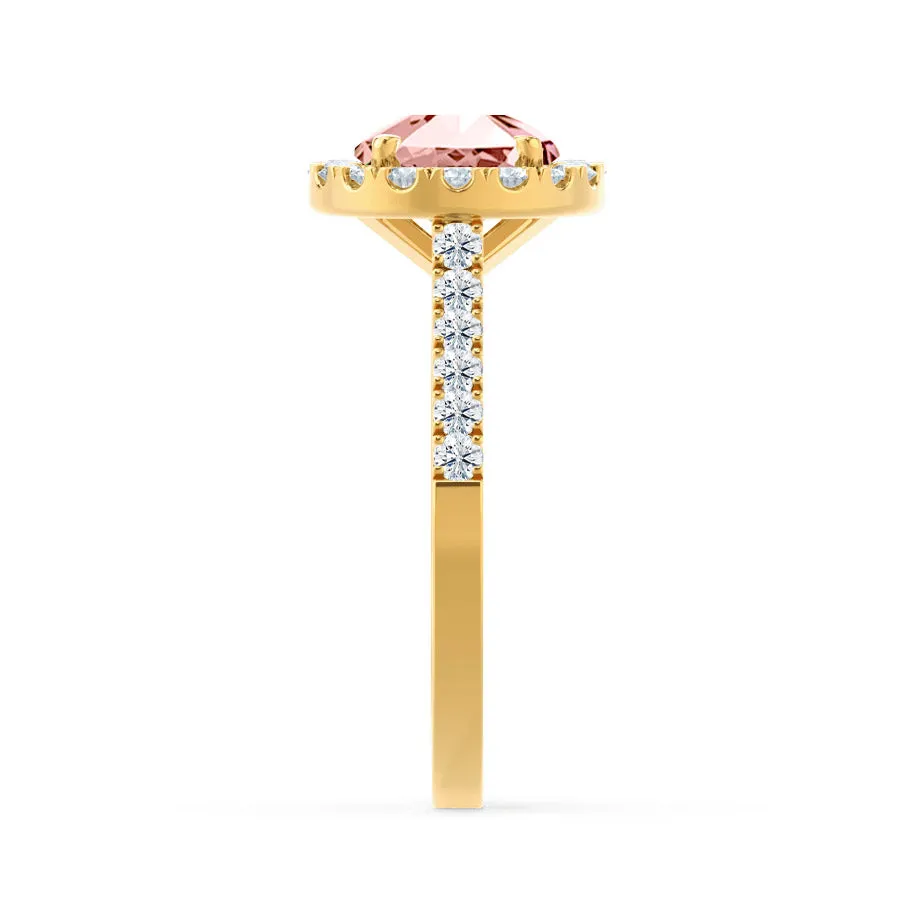 CECILY - Chatham® Lab Grown Champagne Sapphire & Diamond 18k Yellow Gold Halo Ring