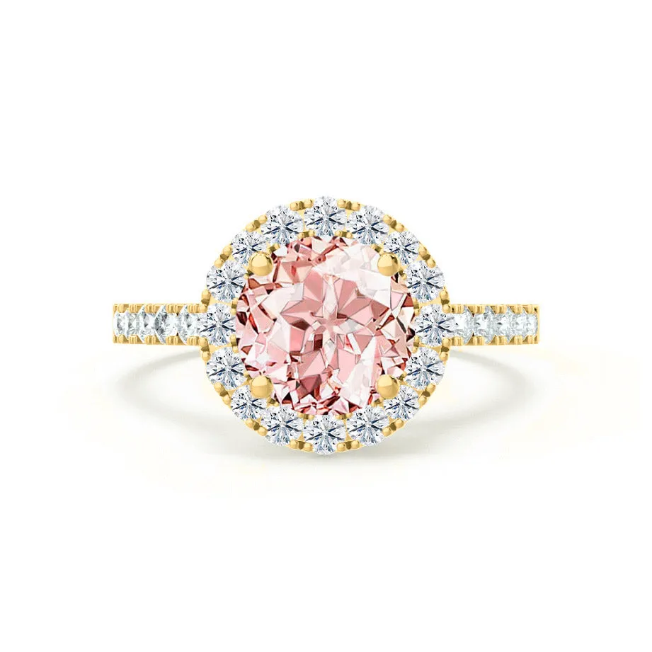 CECILY - Chatham® Lab Grown Champagne Sapphire & Diamond 18k Yellow Gold Halo Ring