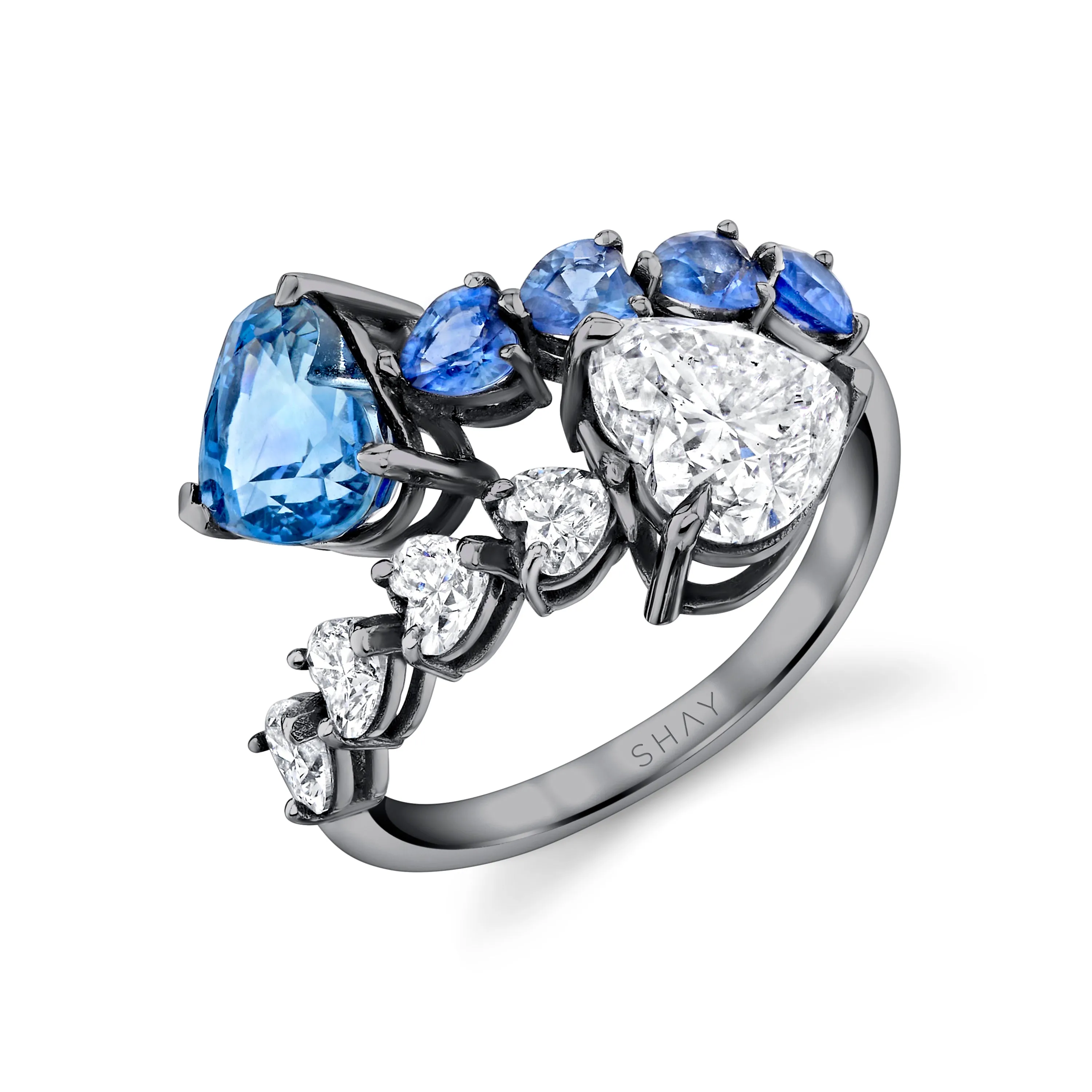 CEYLON BLUE SAPPHIRE & DIAMOND &  HEART BYPASS RING