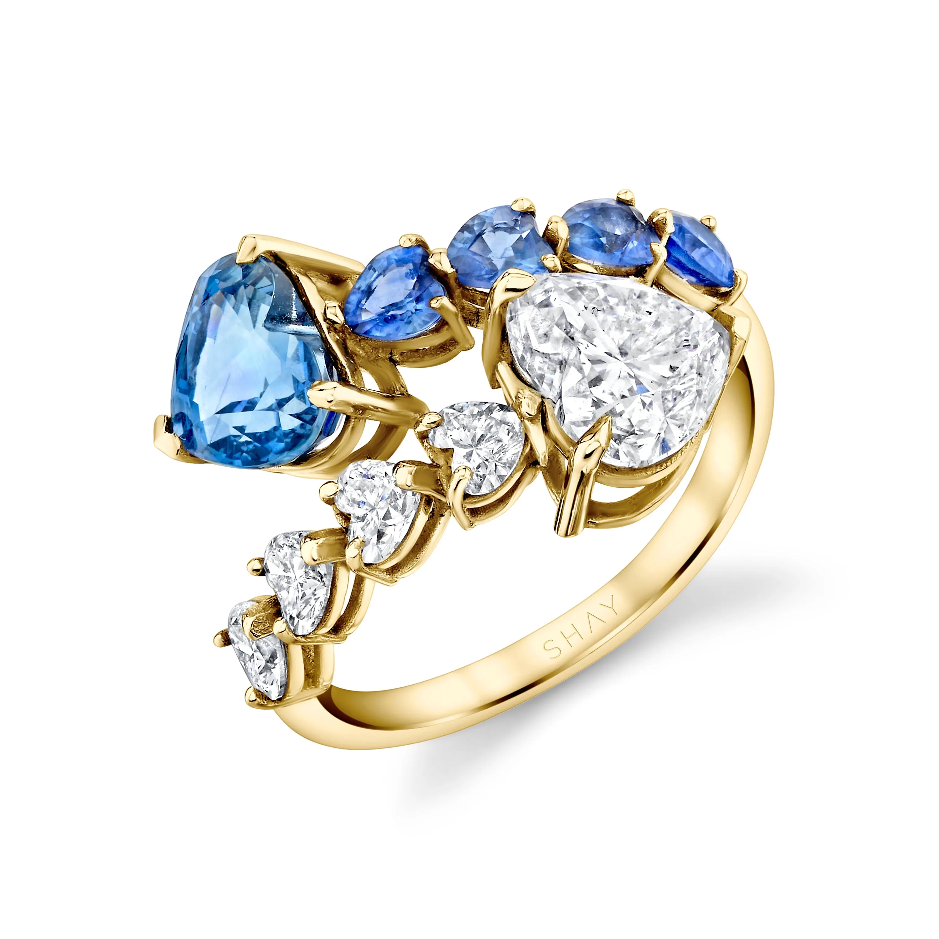 CEYLON BLUE SAPPHIRE & DIAMOND &  HEART BYPASS RING