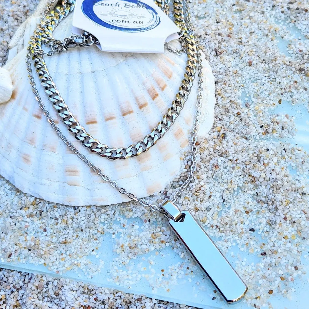 DOUBLE TAG CHAIN  - SILVER WATERPROOF NECKLACE