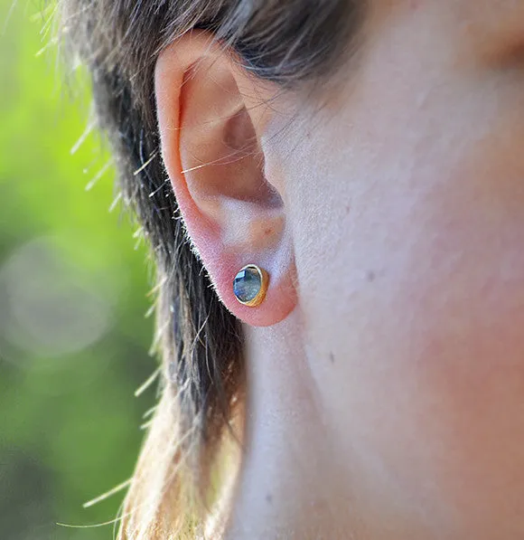 Dyed Ruby Small Round Bezel Set Stud Earrings - July Birthstone Earrings