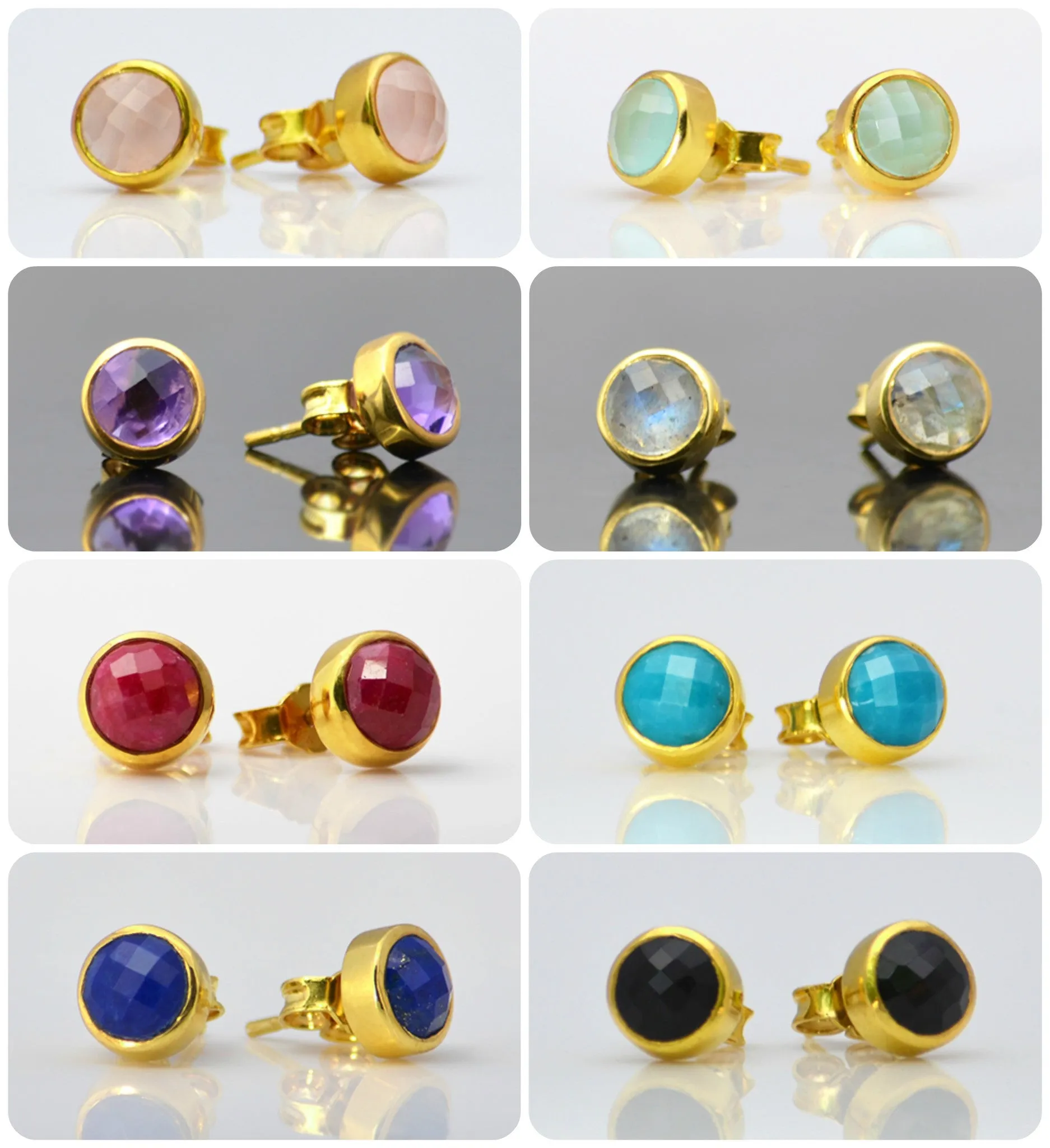 Dyed Ruby Small Round Bezel Set Stud Earrings - July Birthstone Earrings