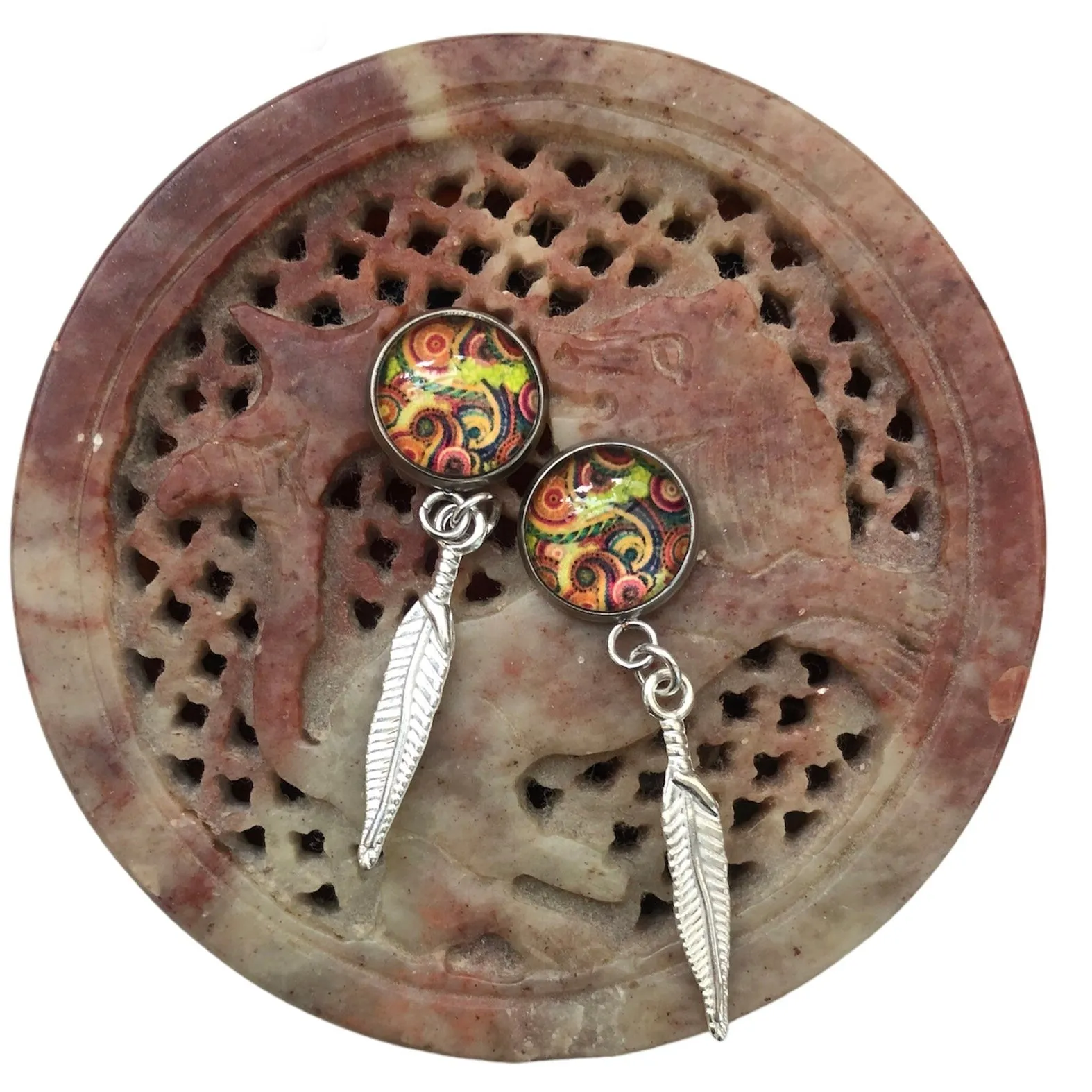 Feathers Silver plated Stud Earrings
