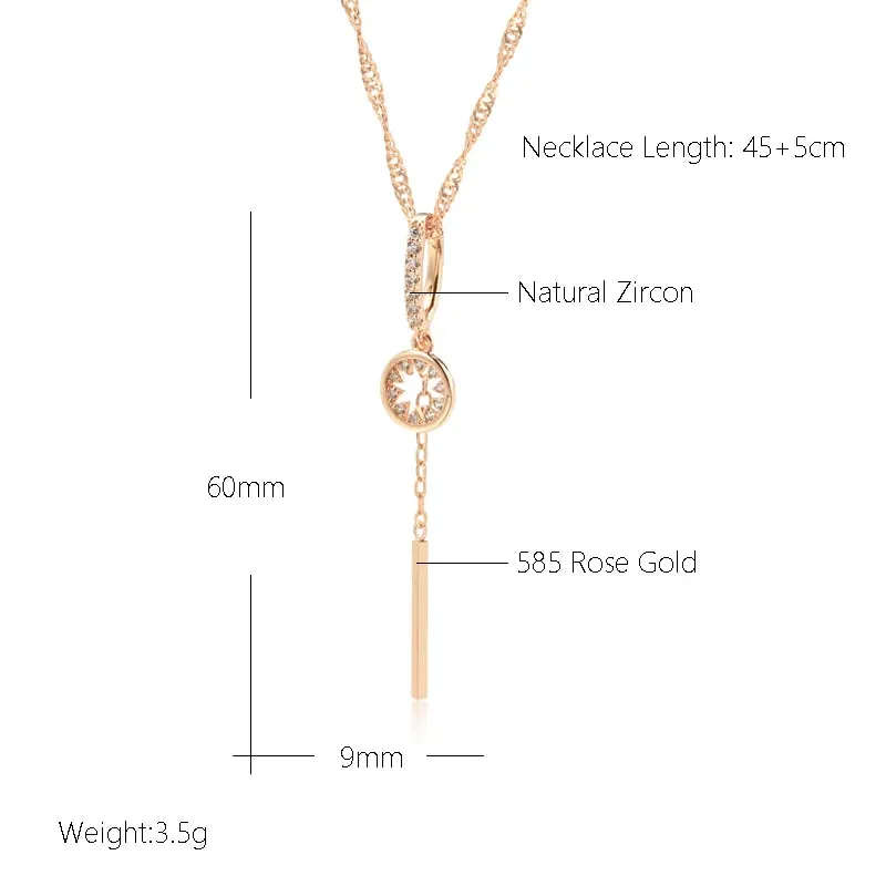 Golden Cascade Tassel Pendant Necklace with Natural Zircon – 585 Gold Color Water Wave Chain for Party & Daily Wear