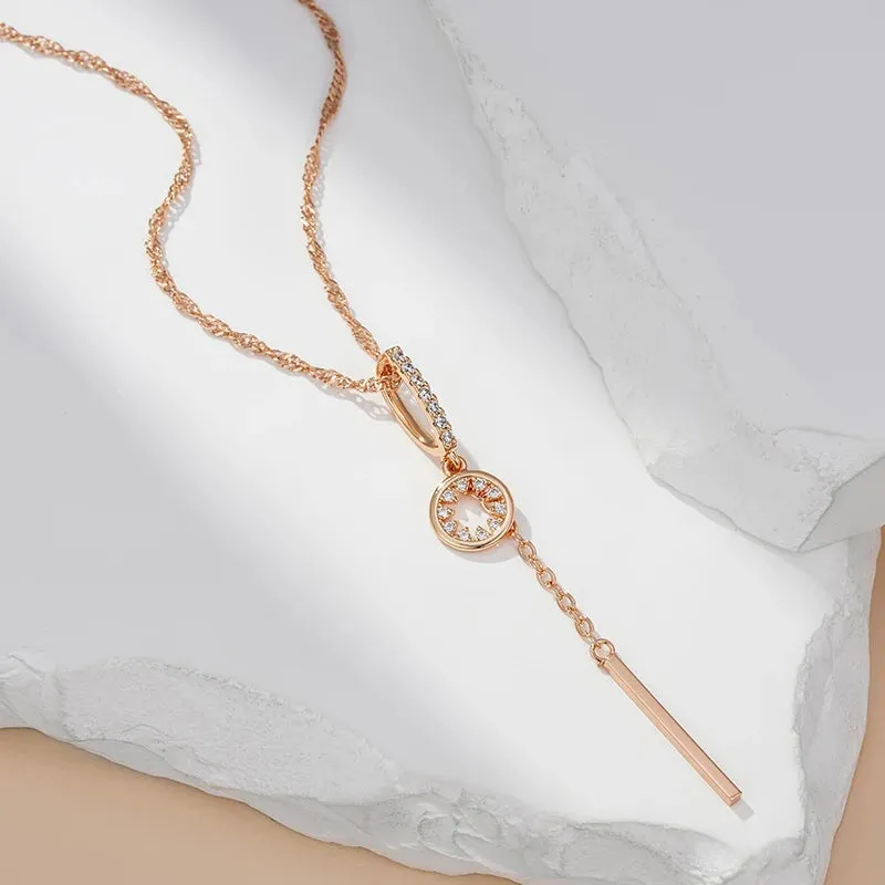 Golden Cascade Tassel Pendant Necklace with Natural Zircon – 585 Gold Color Water Wave Chain for Party & Daily Wear