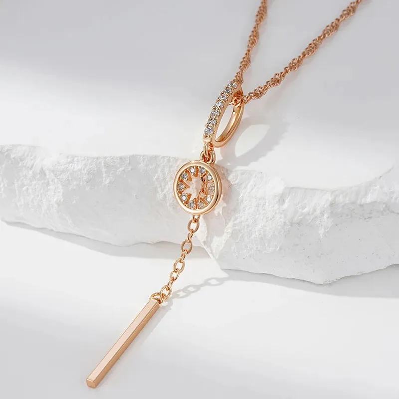 Golden Cascade Tassel Pendant Necklace with Natural Zircon – 585 Gold Color Water Wave Chain for Party & Daily Wear