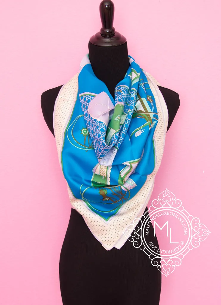 Hermes Blue Twill Silk 90 cm Les Voitures à a Transformation Scarf