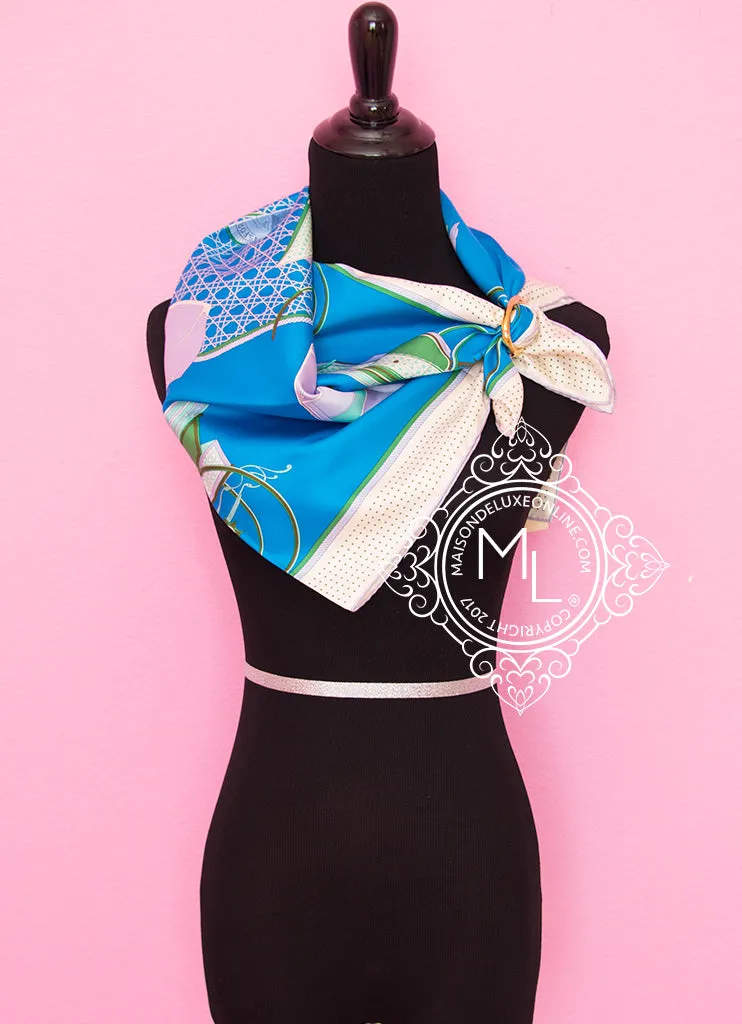 Hermes Blue Twill Silk 90 cm Les Voitures à a Transformation Scarf