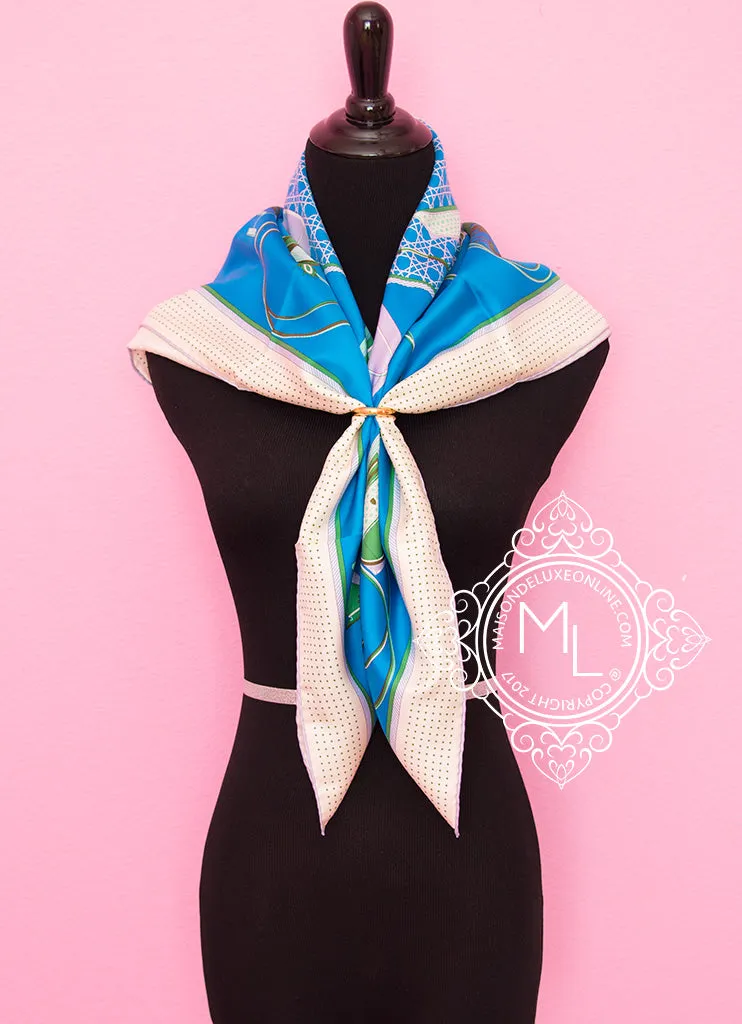 Hermes Blue Twill Silk 90 cm Les Voitures à a Transformation Scarf