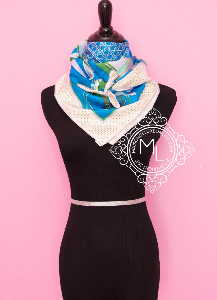 Hermes Blue Twill Silk 90 cm Les Voitures à a Transformation Scarf