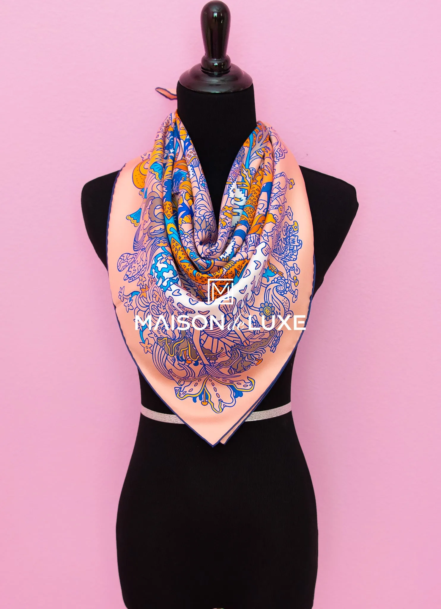 Hermes "Cache-cache Fleuri" Vieux Rose Twill Silk 90 cm Scarf