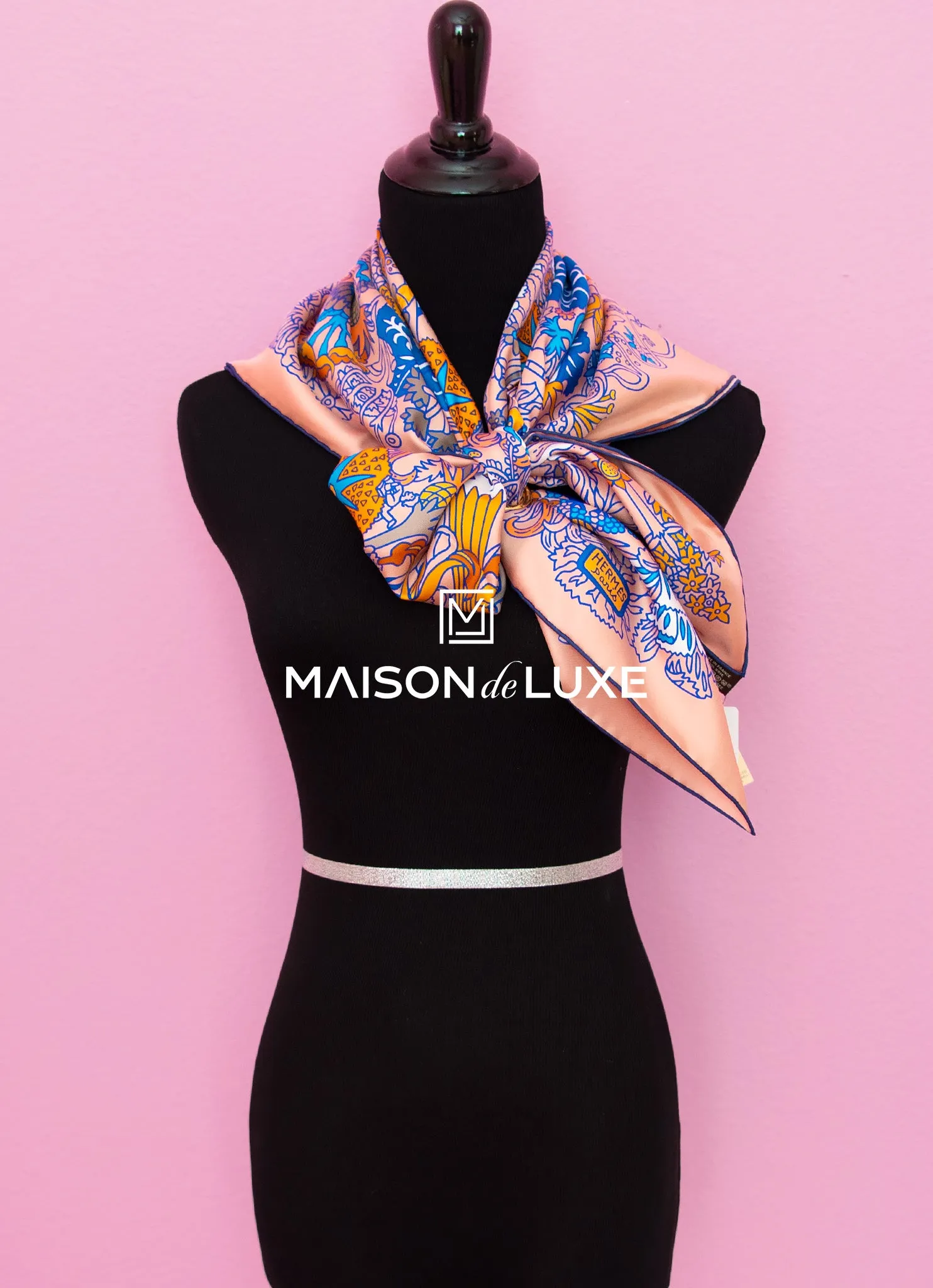Hermes "Cache-cache Fleuri" Vieux Rose Twill Silk 90 cm Scarf