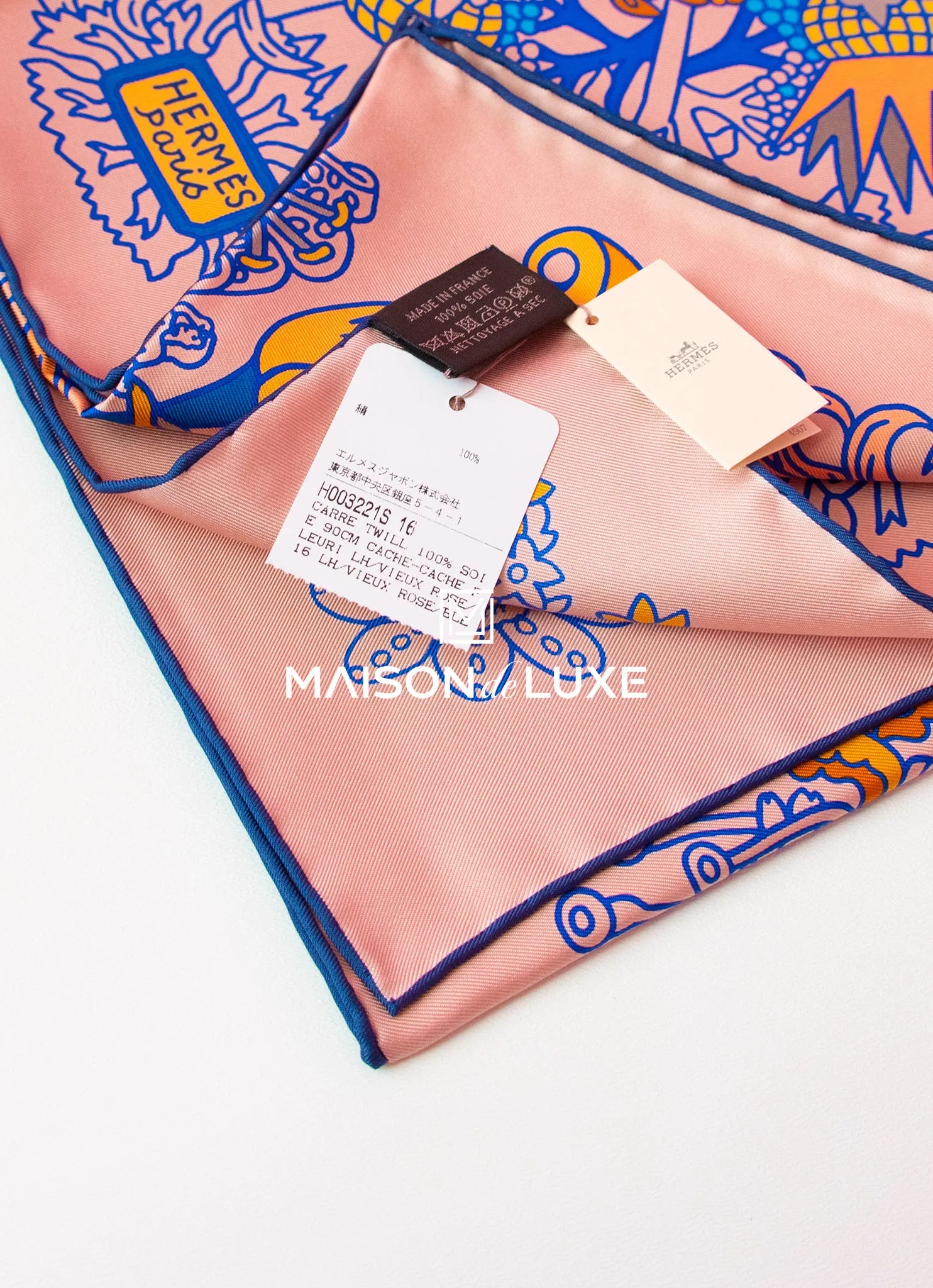 Hermes "Cache-cache Fleuri" Vieux Rose Twill Silk 90 cm Scarf