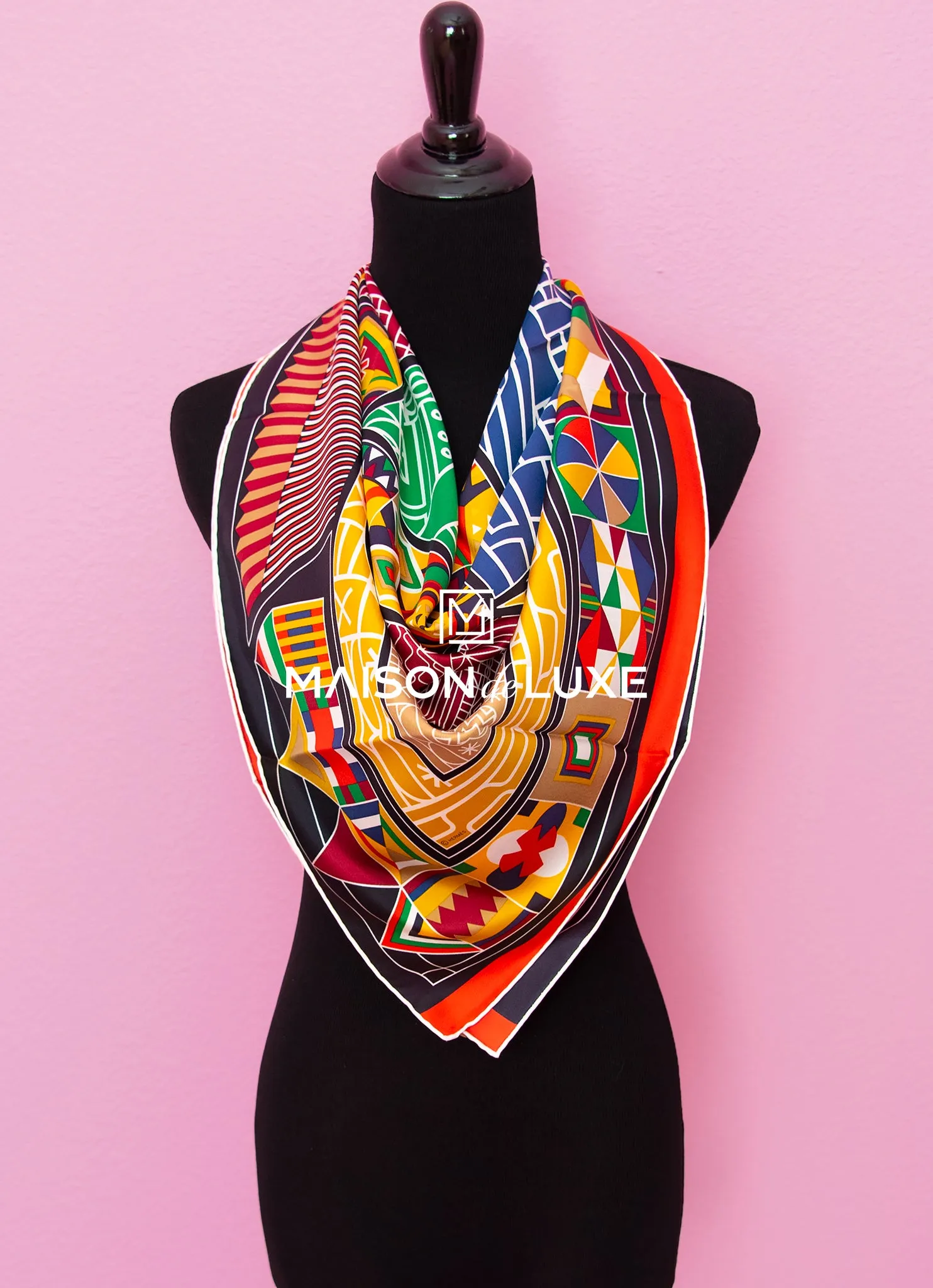 Hermes "Ndop" Jaune Blue Twill Silk 90 cm Scarf