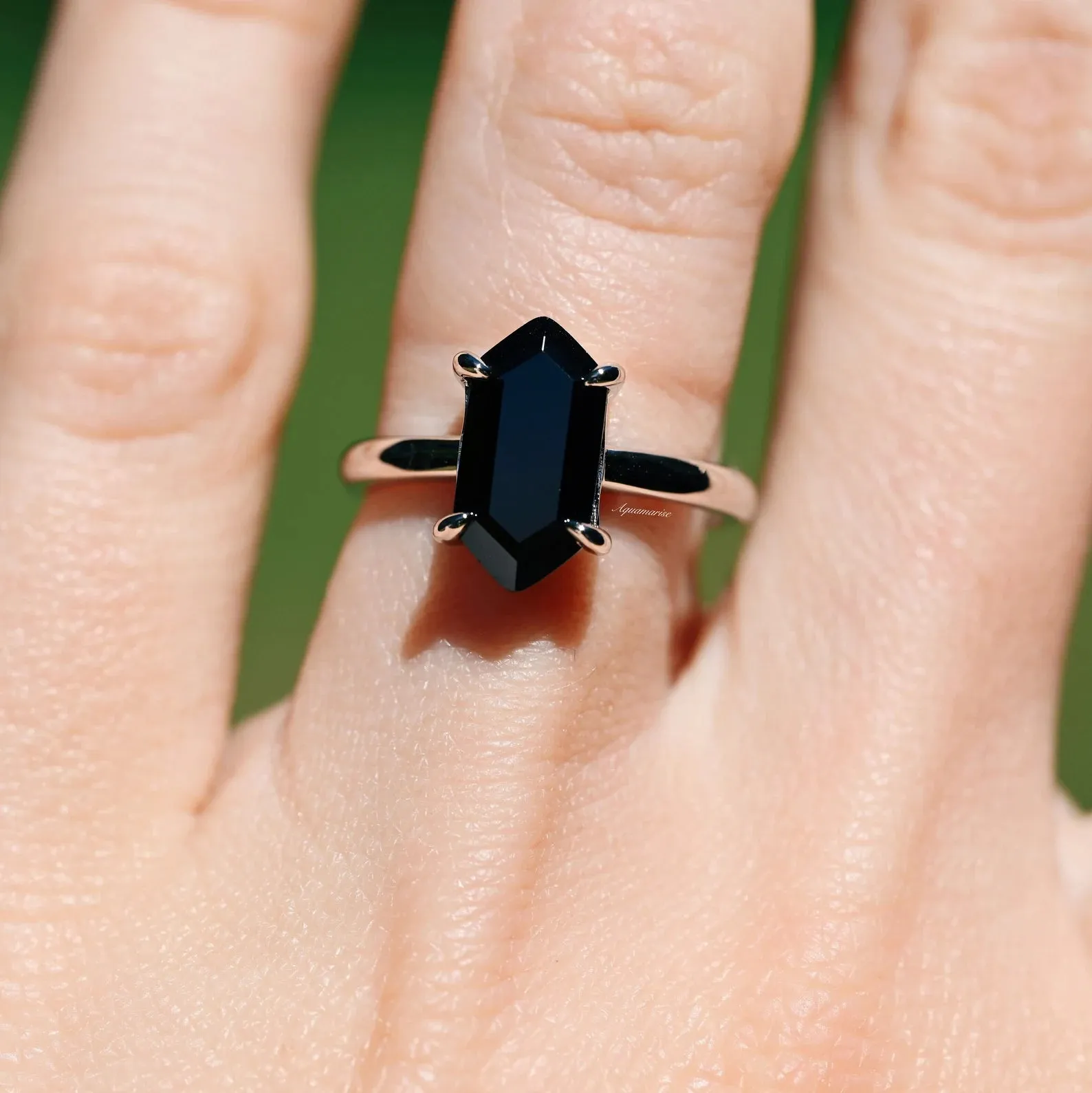 Hexagon Black Onyx Ring- Sterling Silver