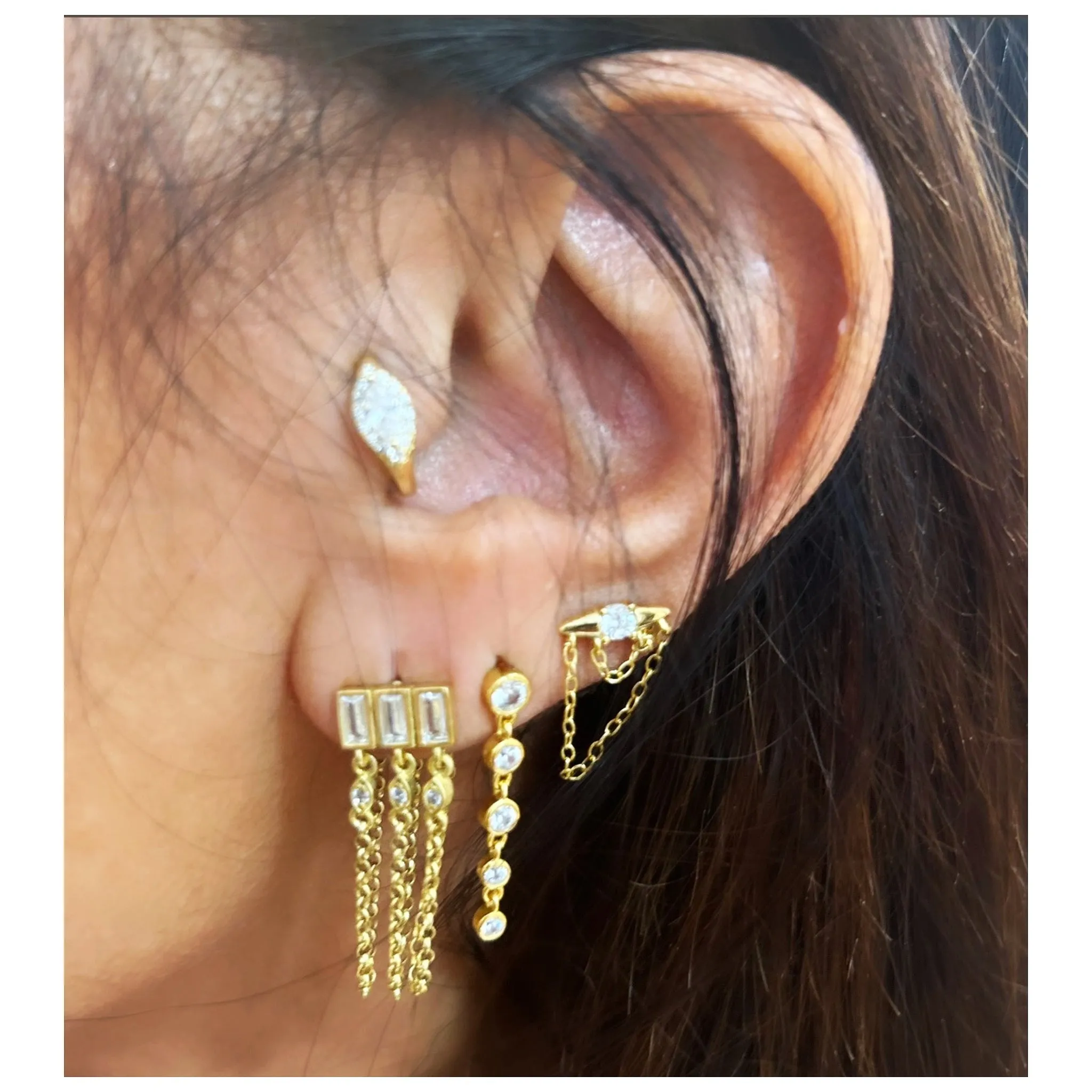 Kiki 3 Baguettes Waterfall Stud Earring