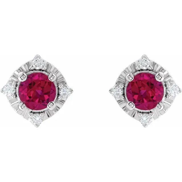 Lab Created Ruby Earrings with Diamonds