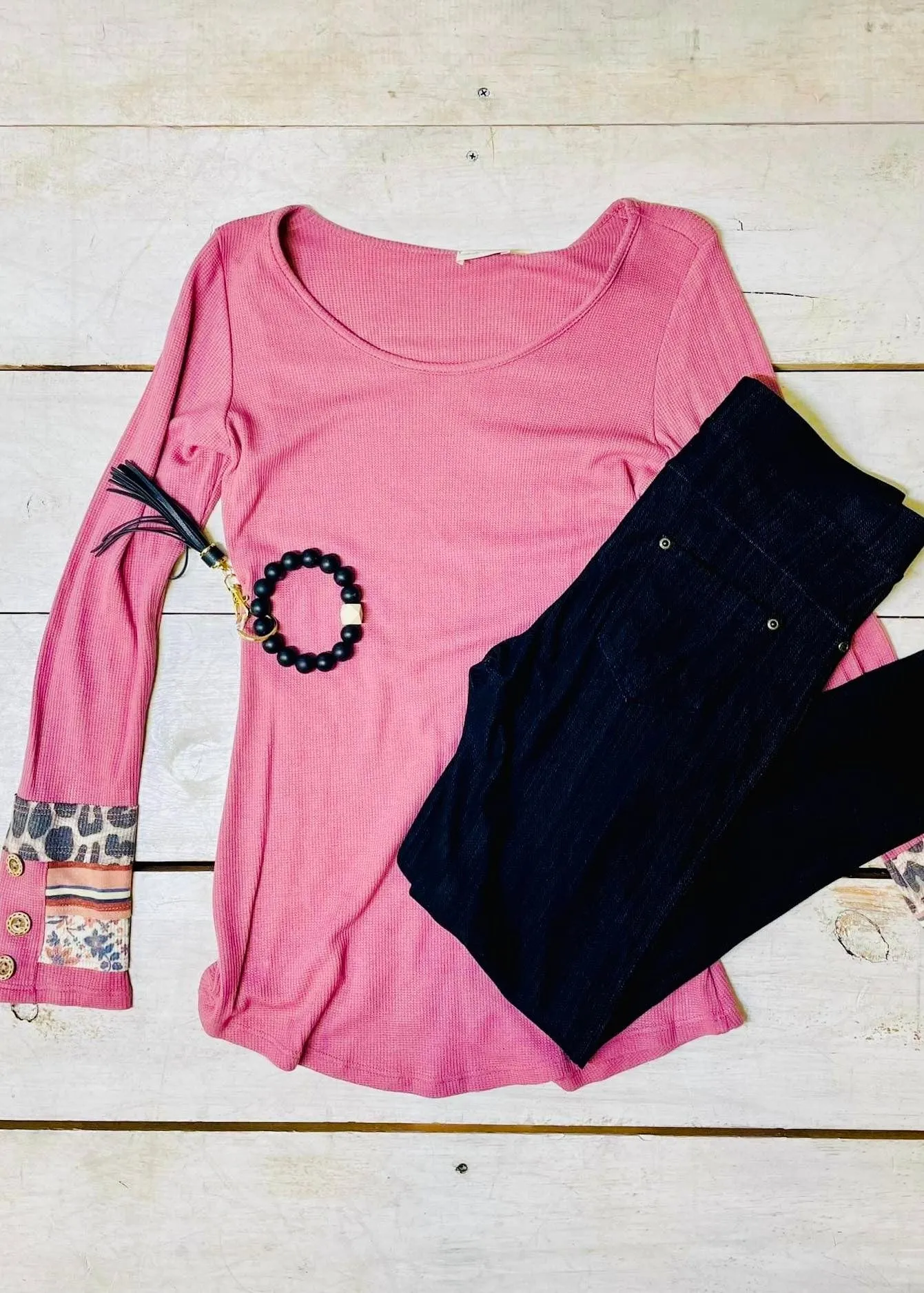 Mauve Top With Patterned Cuffs
