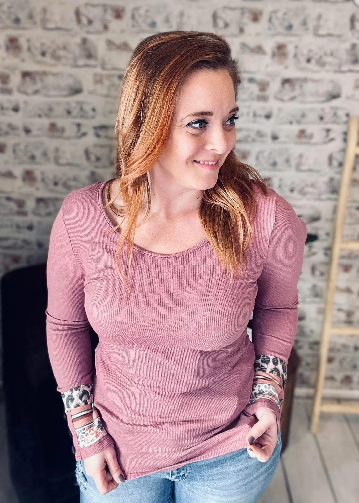 Mauve Top With Patterned Cuffs