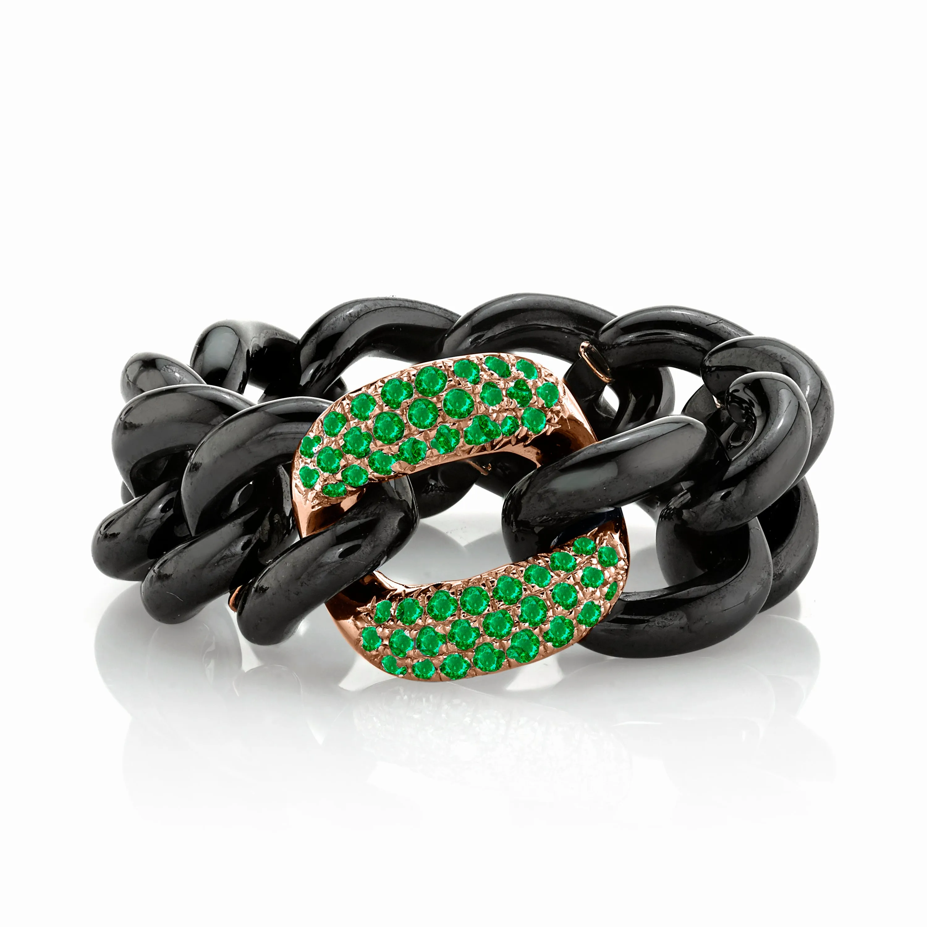 MEN'S EMERALD  & BLACK CERAMIC MEDIUM LINK RING