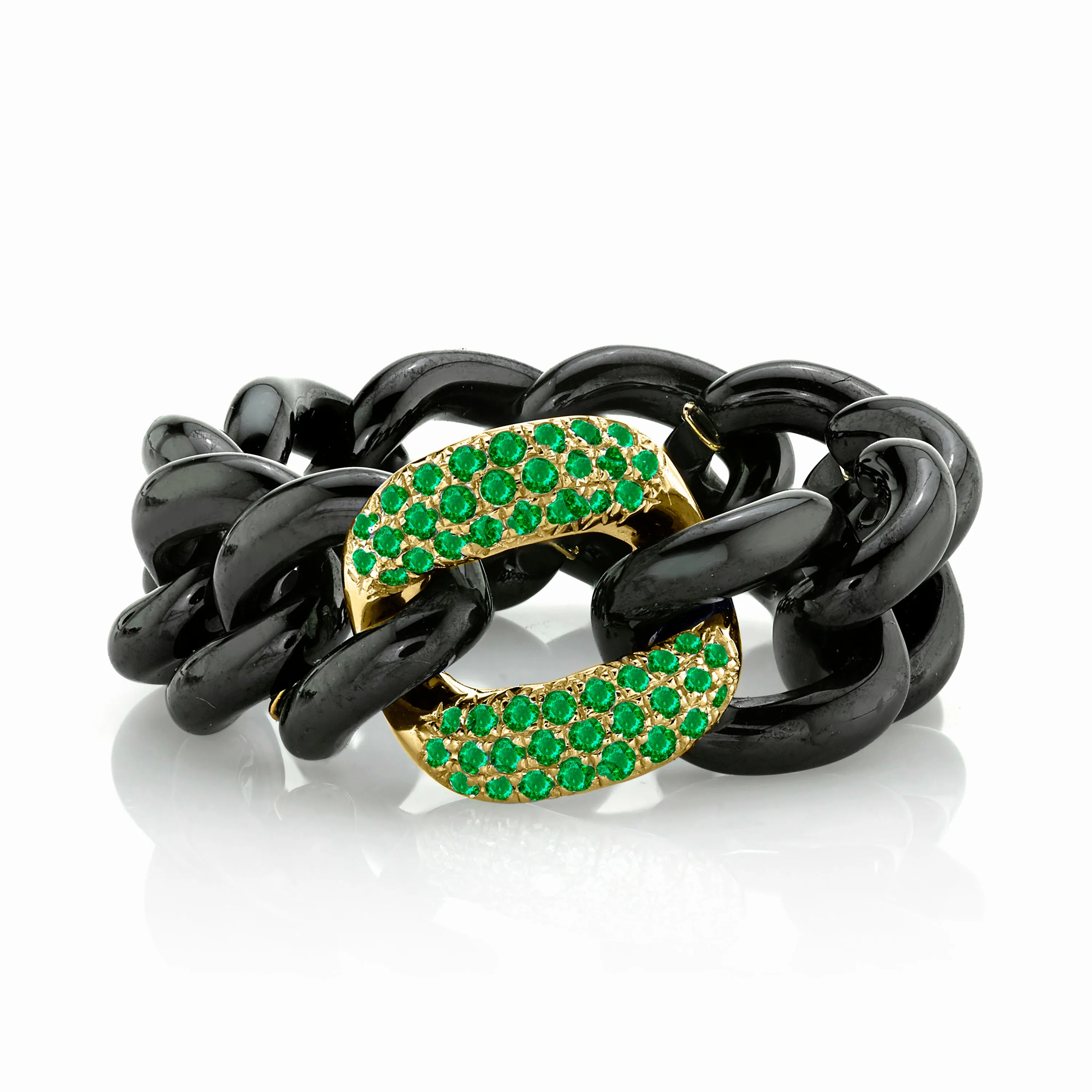 MEN'S EMERALD  & BLACK CERAMIC MEDIUM LINK RING