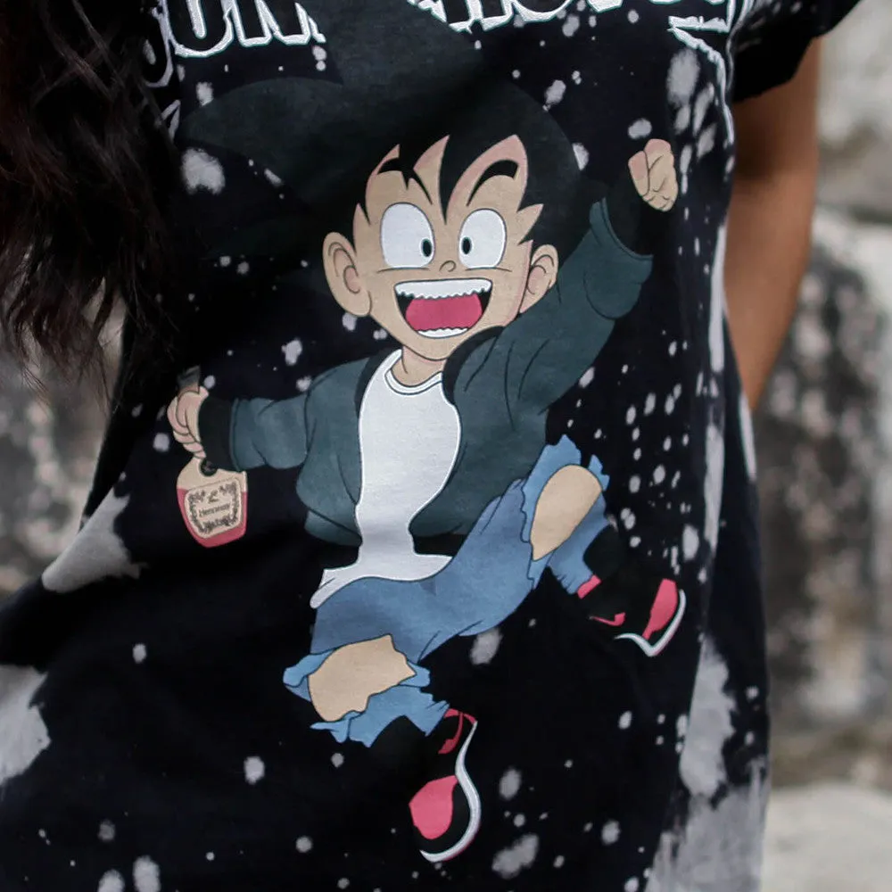 Misunderstood Goku Vintage Tie Dye Curved Hem Tee In Black