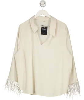 Monsoon Beige Greta Feather Trimmed Blouse UK 22