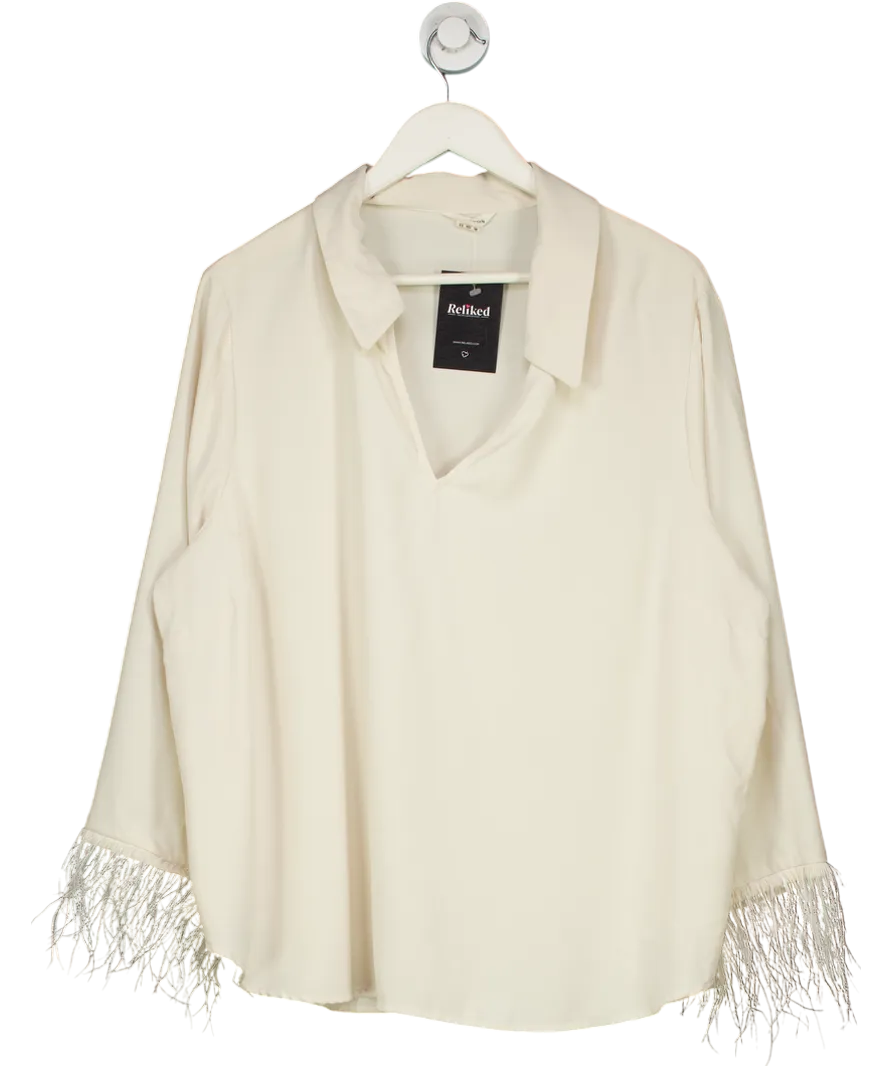 Monsoon Beige Greta Feather Trimmed Blouse UK 22