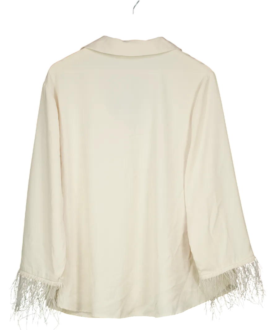 Monsoon Beige Greta Feather Trimmed Blouse UK 22