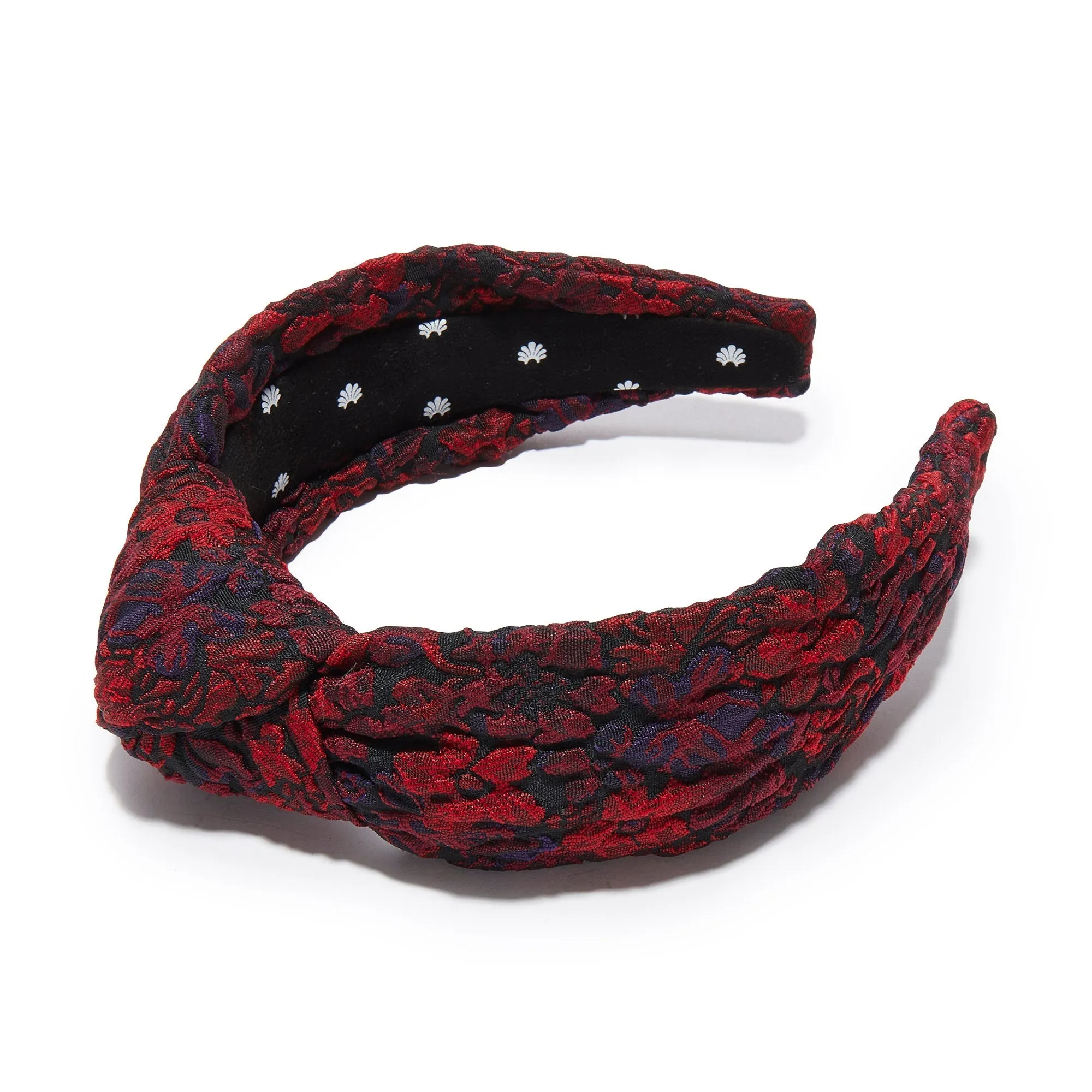 RUST ROSE FLORAL BROCADE KNOTTED HEADBAND