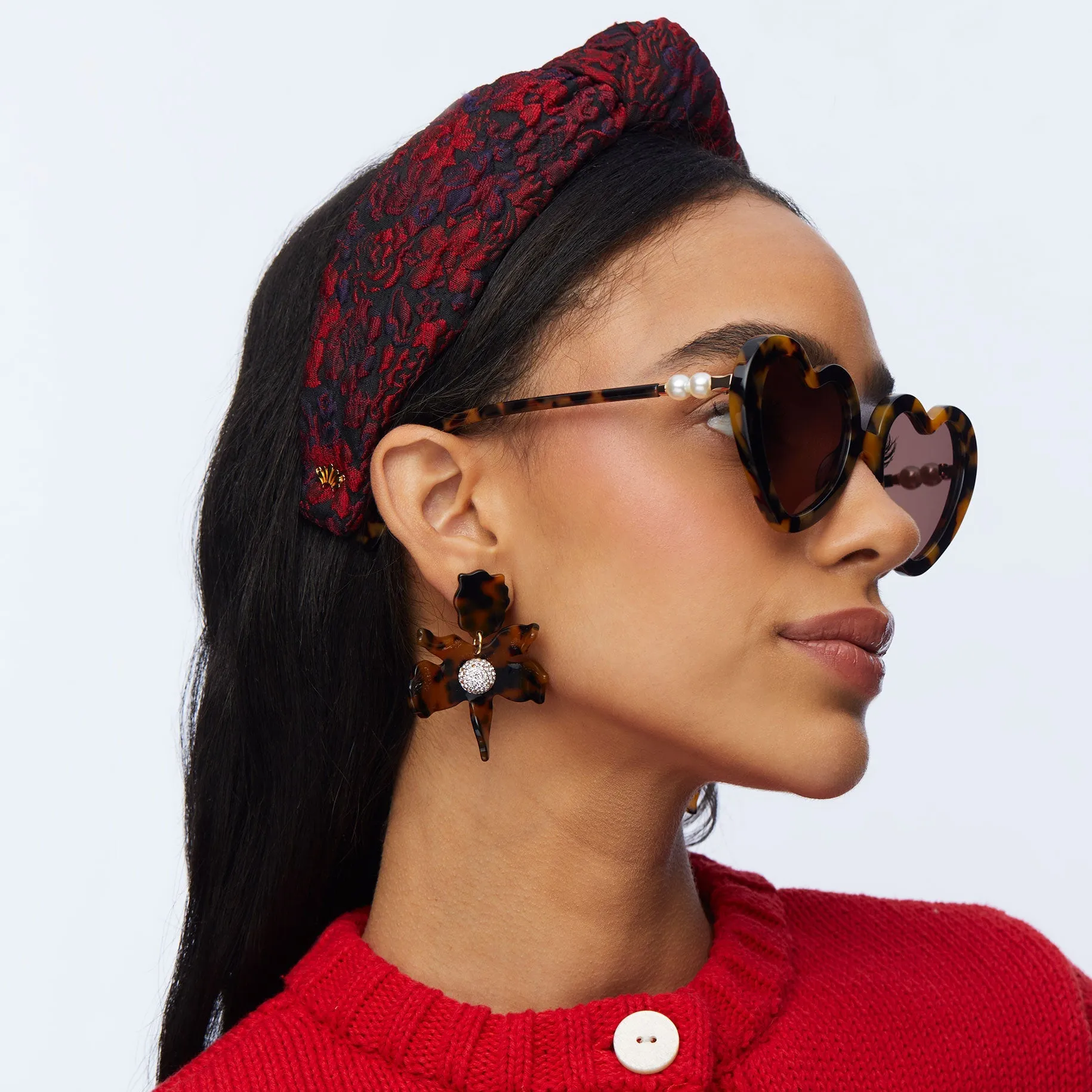 RUST ROSE FLORAL BROCADE KNOTTED HEADBAND