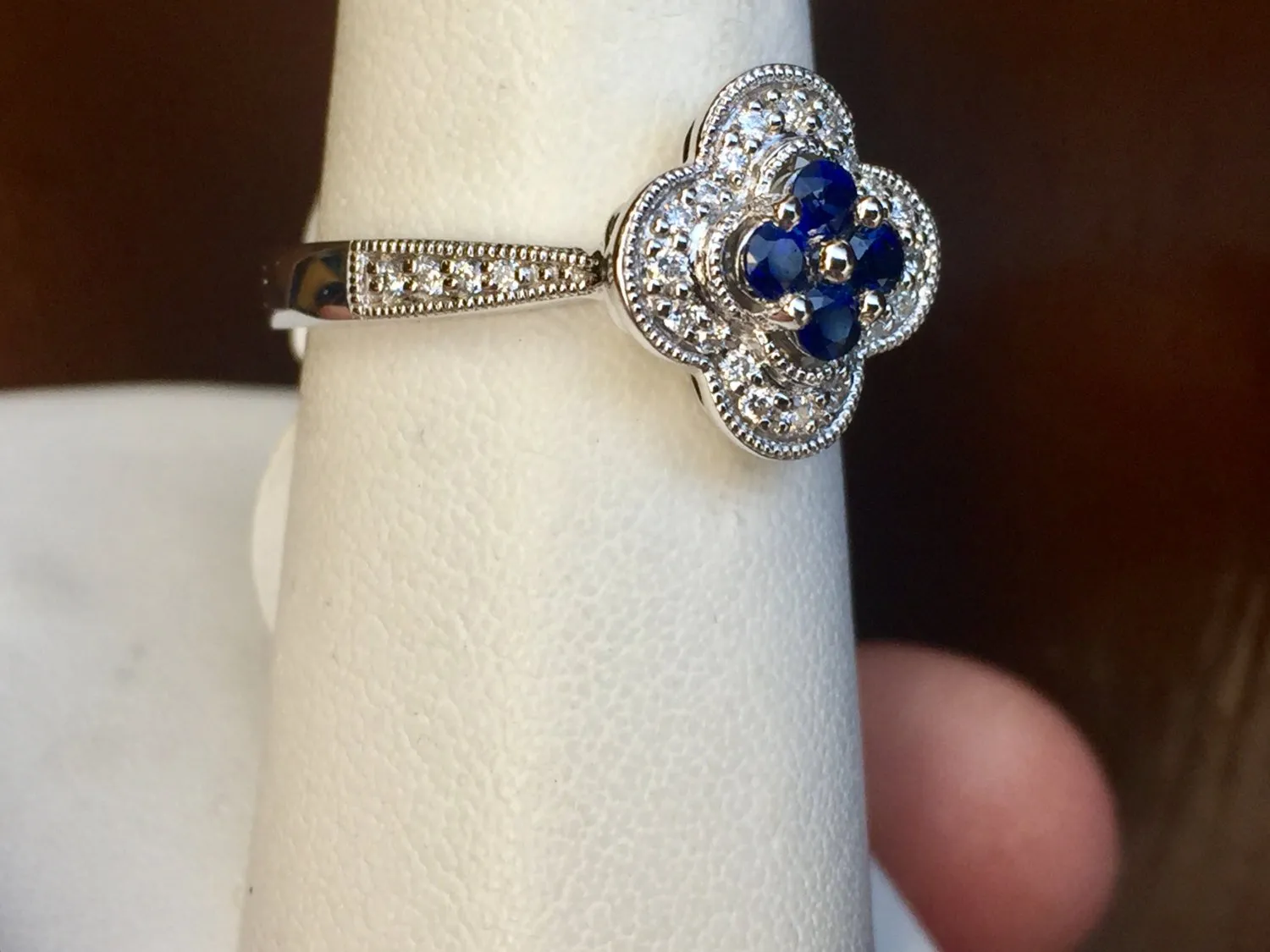 Sapphire And Diamond 10 K White Gold Ring