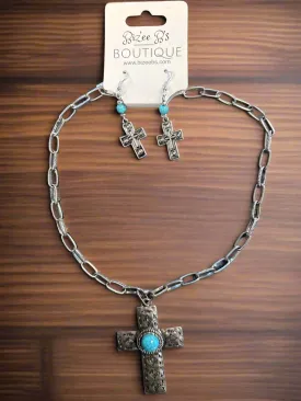 Silver and Turquoise Cross Set