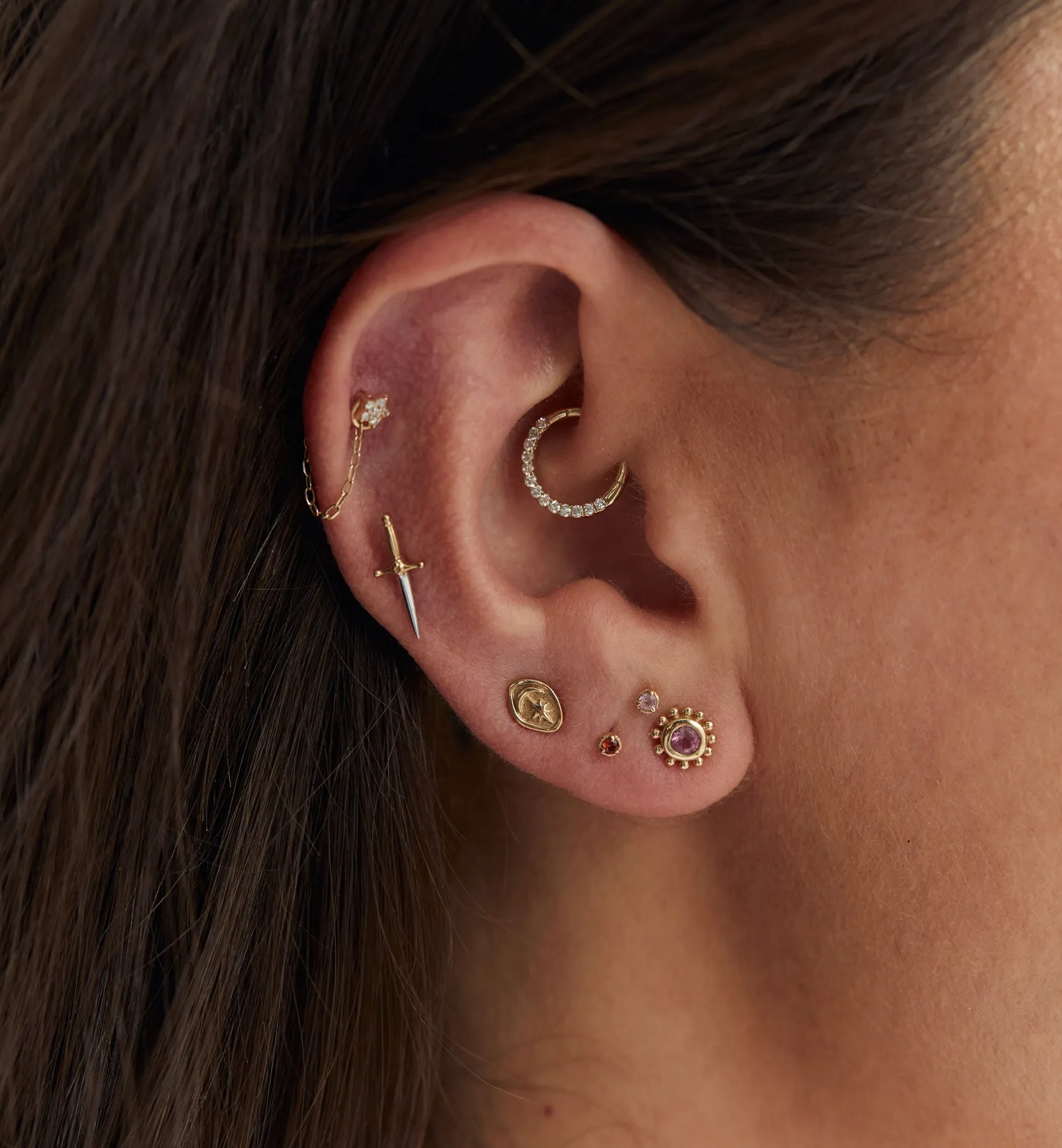 Single Magical Dagger Stud Earring 14K