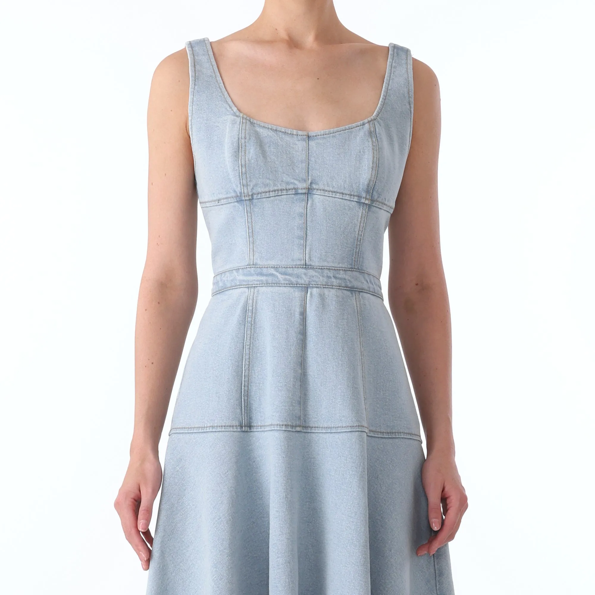 S/L DENIM DRESS w/ ASYMMETRICAL HEM