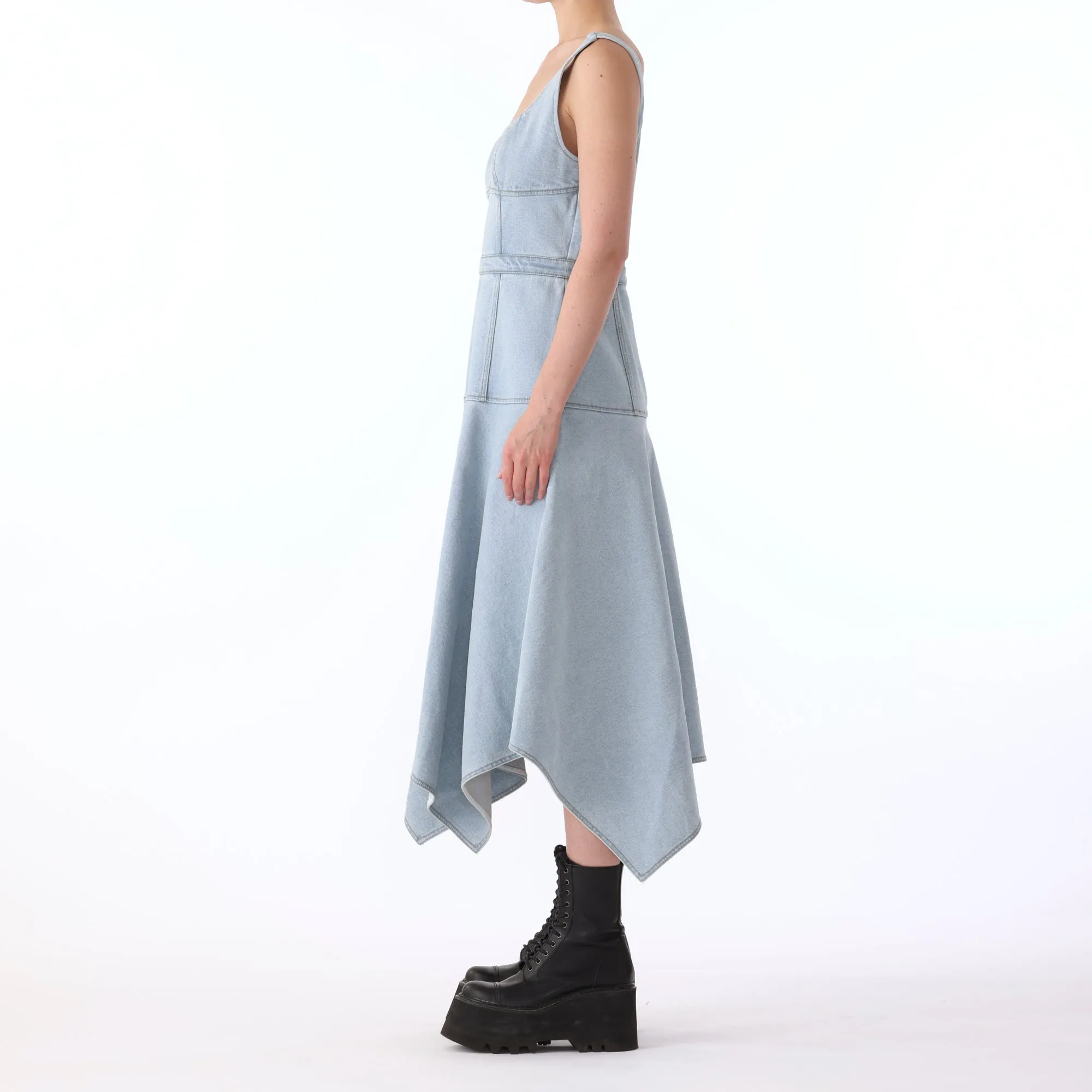 S/L DENIM DRESS w/ ASYMMETRICAL HEM