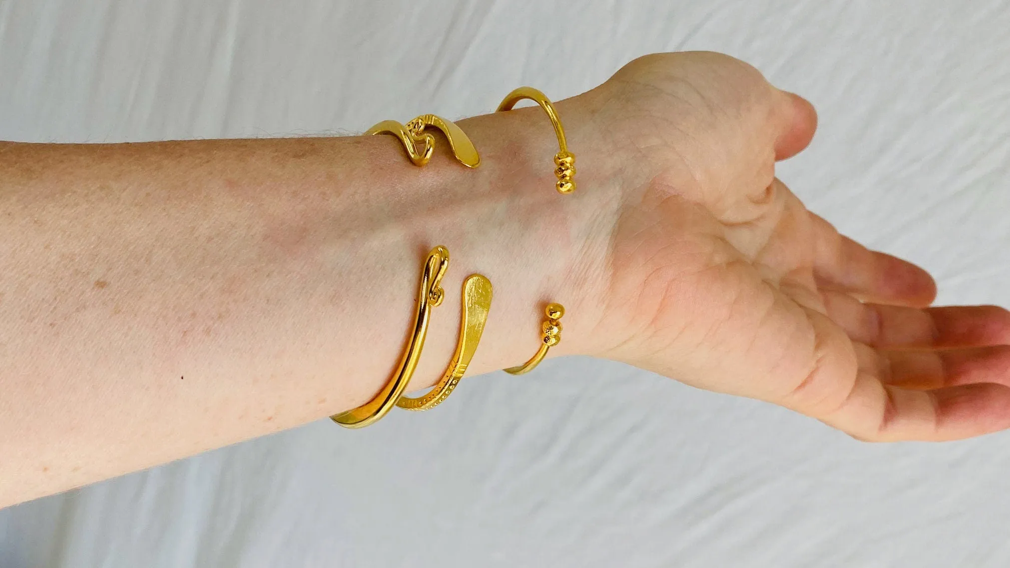 Trio of Golden Bangles. 24kt Gold Plated. Vermeil