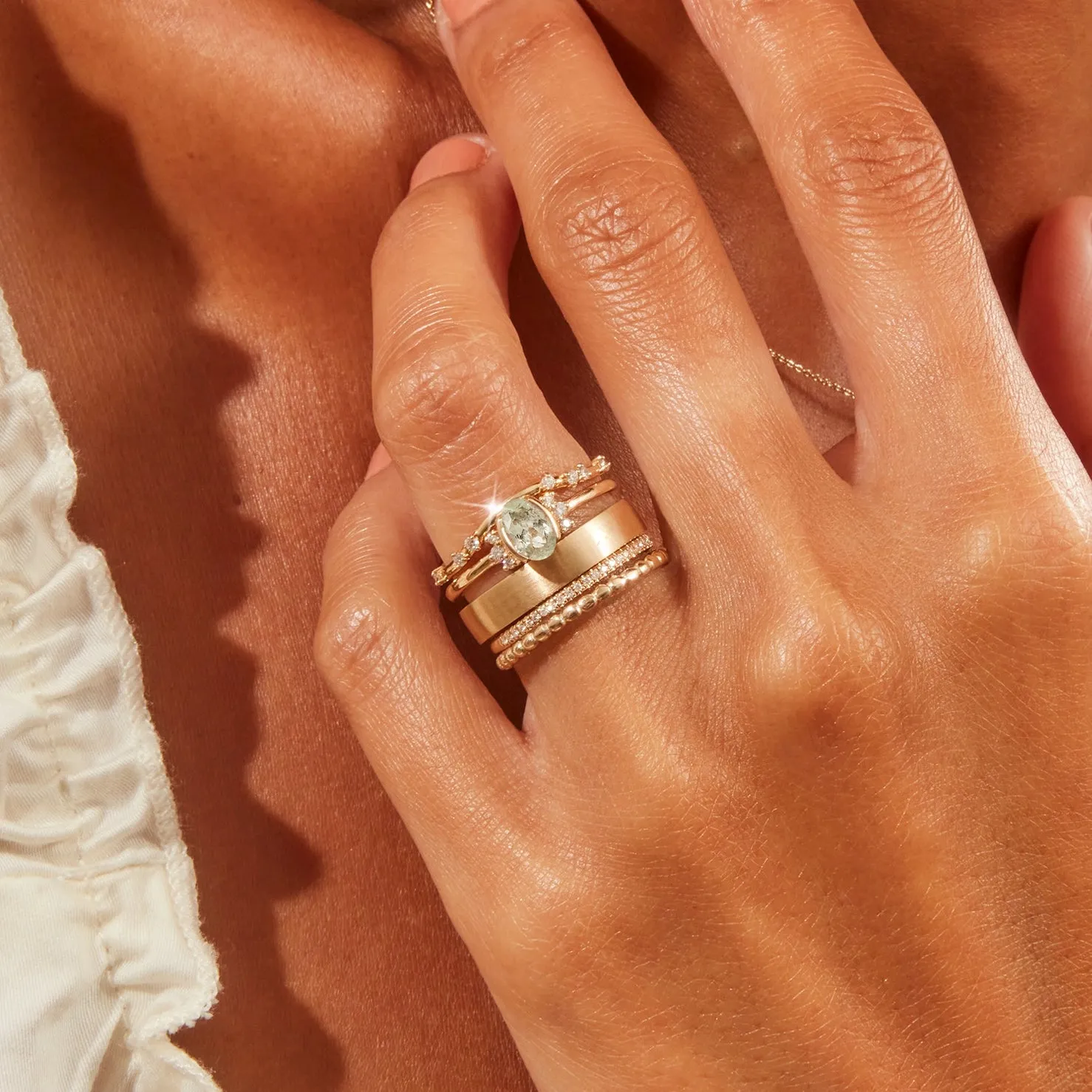 untamed heart one-of-a-kind ring - 14k yellow gold ring, pale celadon green oval