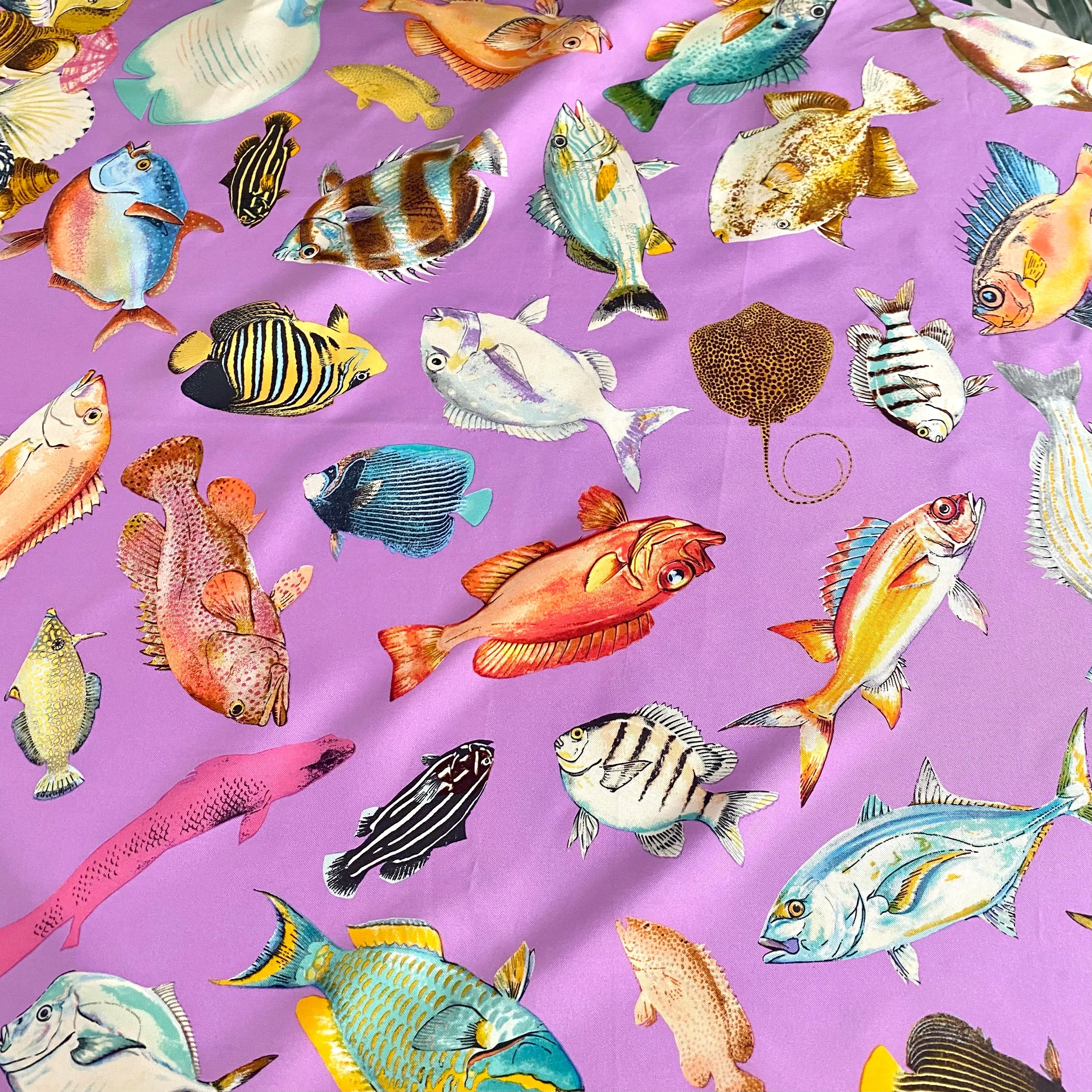 Vintage Gucci Lavender Fish Print Silk Scarf