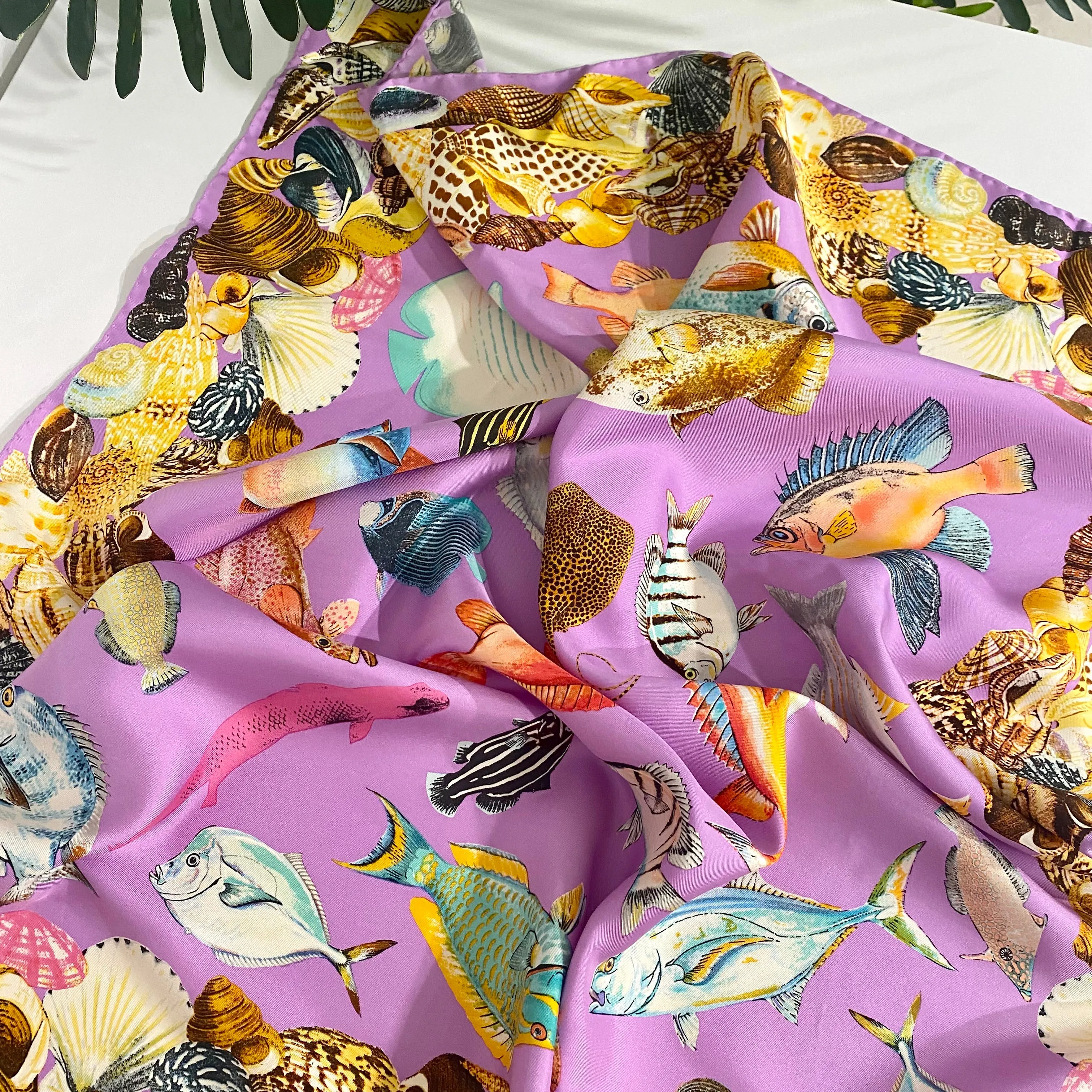 Vintage Gucci Lavender Fish Print Silk Scarf