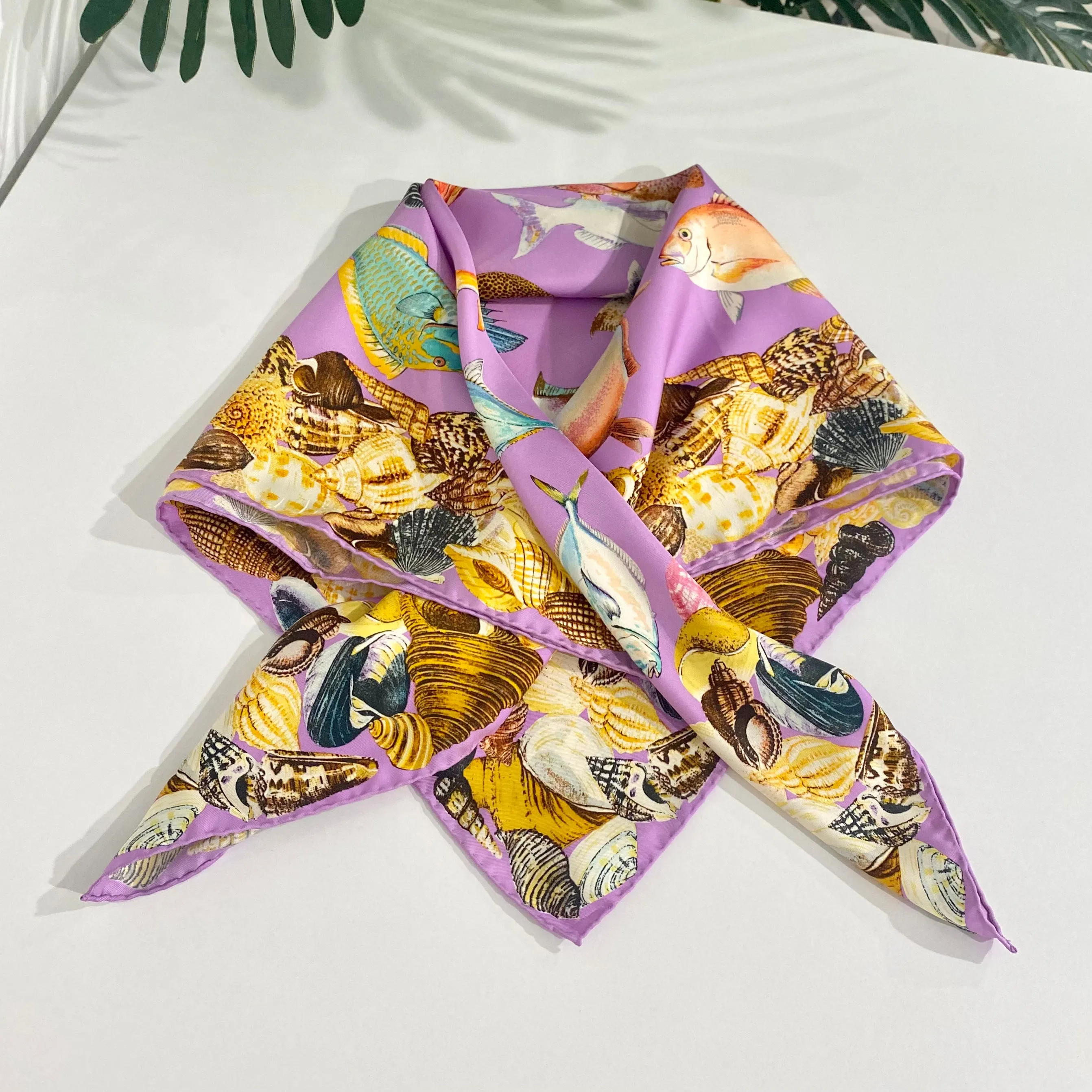 Vintage Gucci Lavender Fish Print Silk Scarf
