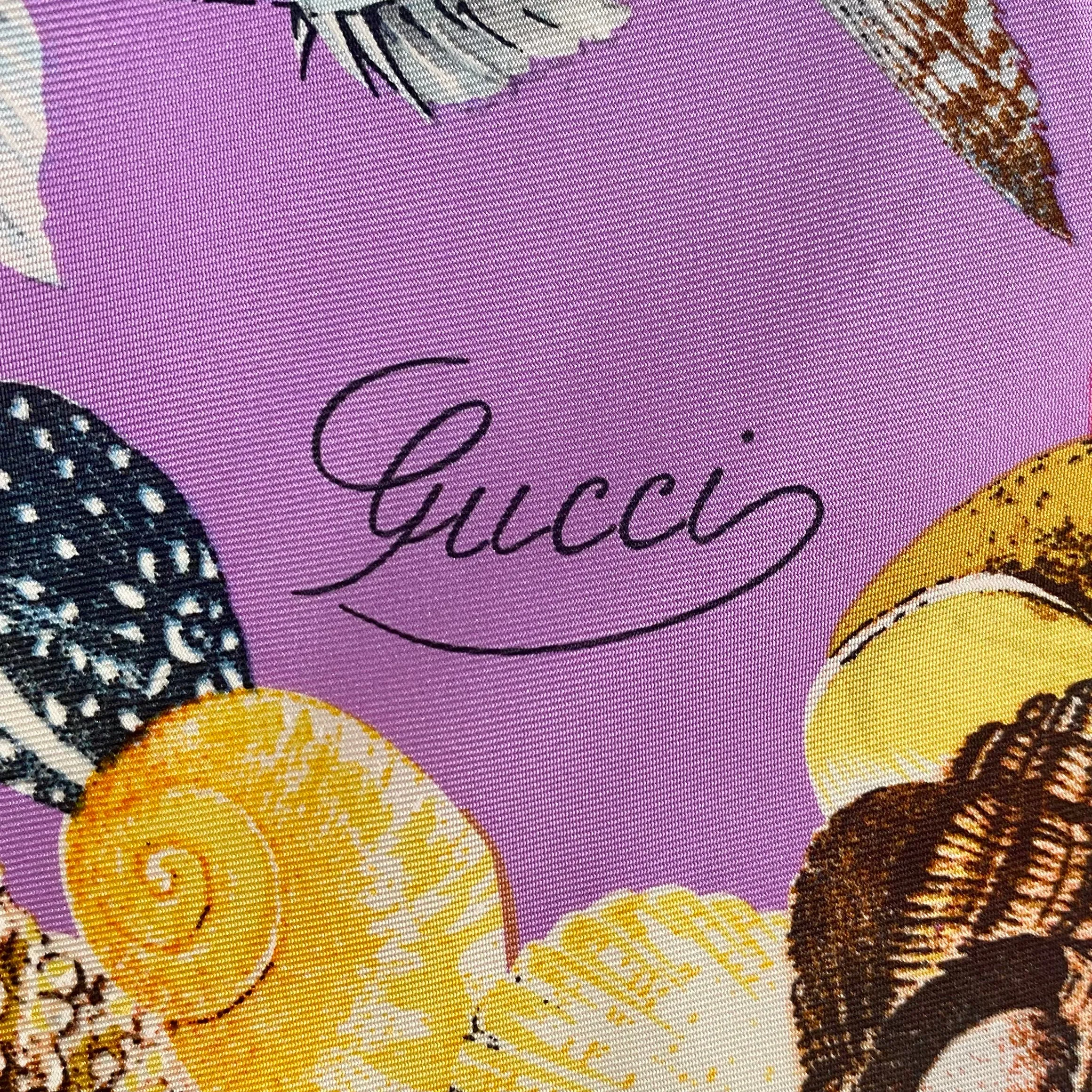 Vintage Gucci Lavender Fish Print Silk Scarf